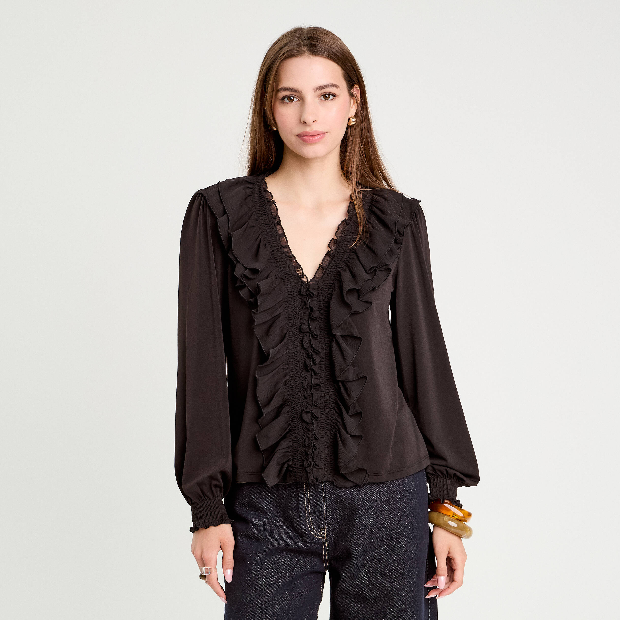 blouse avec volants noir femme Blouse avec volants noir femme