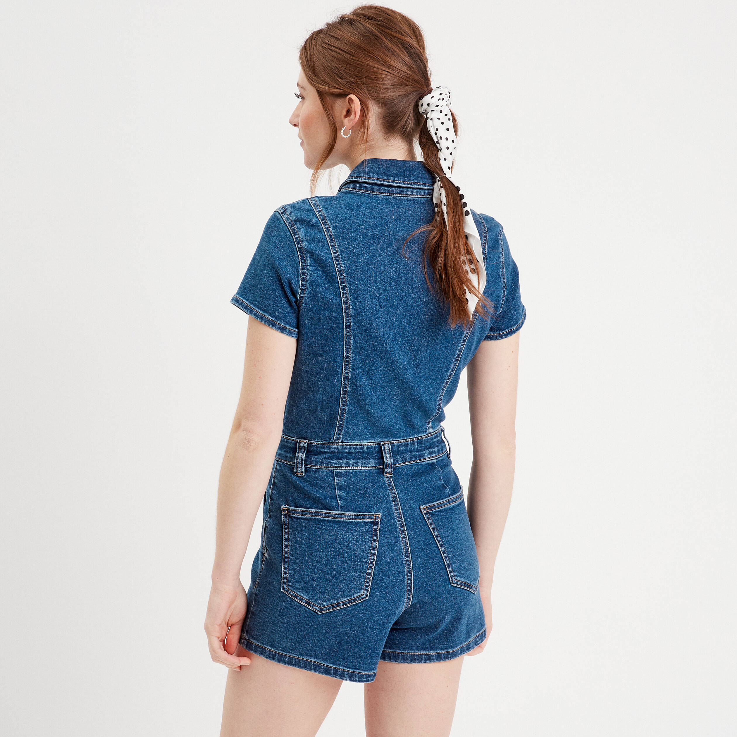 Combishort zipp&eacute;e en jean denim double stone femme