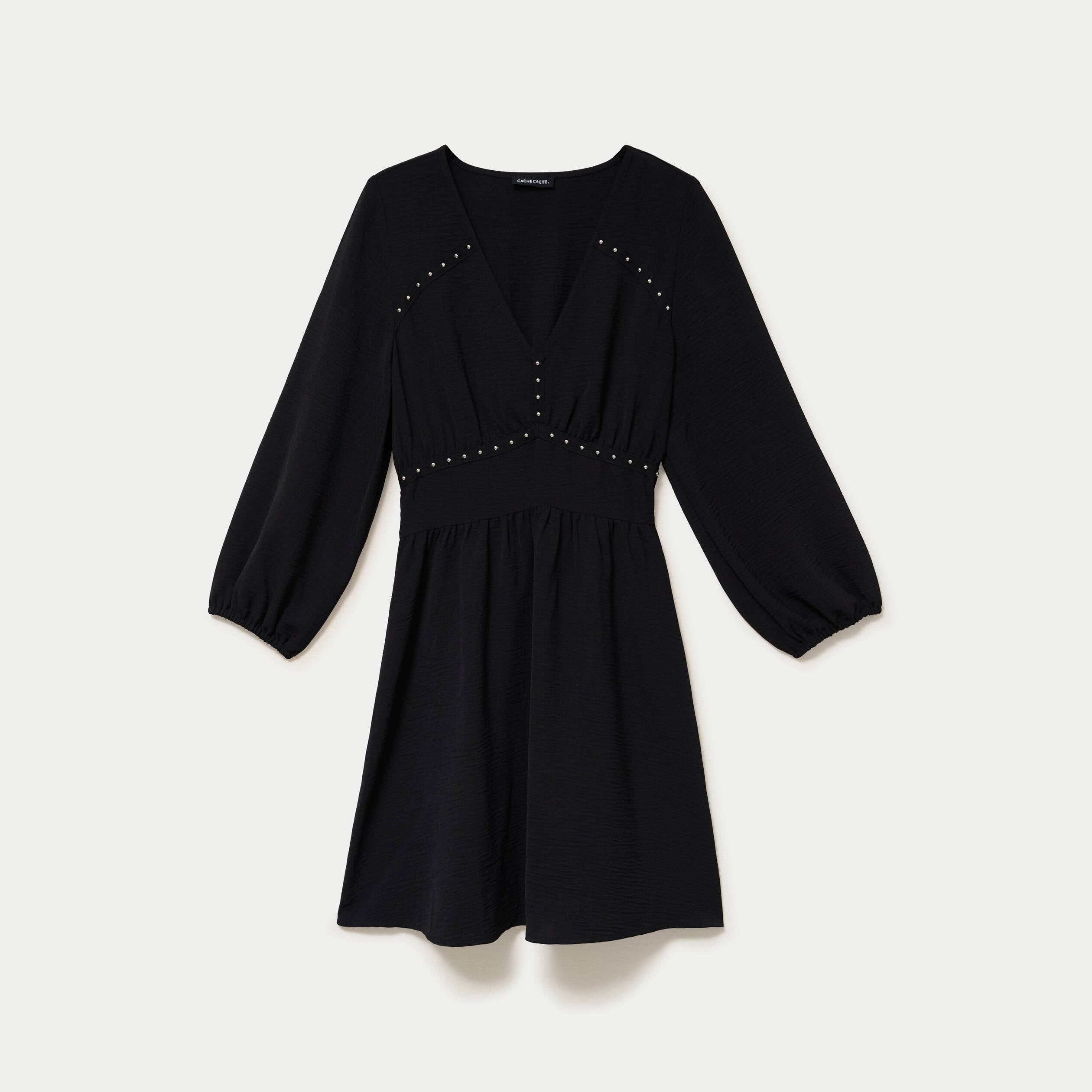 Robe &eacute;vas&eacute;e col v manches longues noir femme