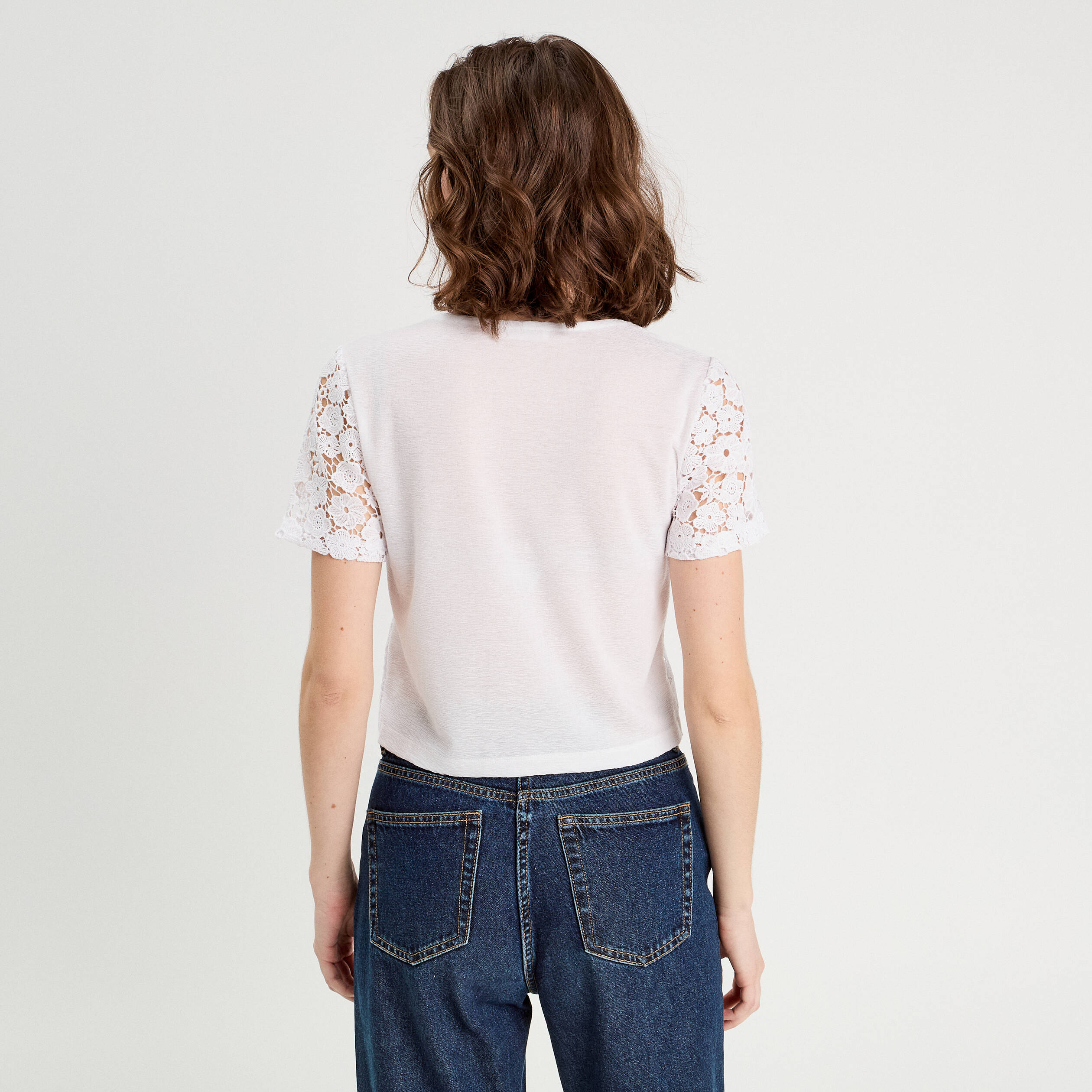 t shirt noue dentelle guipure blanc femme T-shirt noué dentelle guipure blanc femme