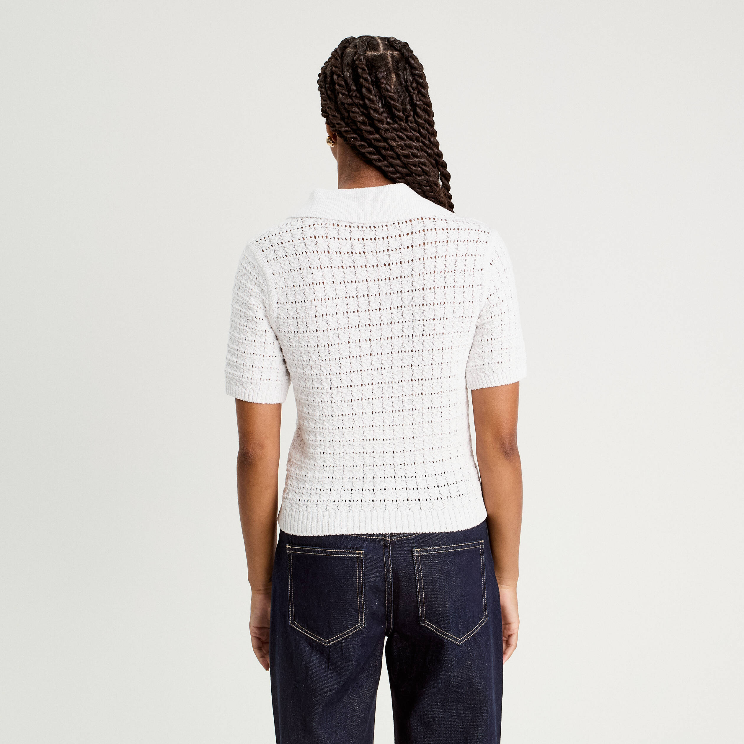 polo manches courtes ajoure blanc femme Polo manches courtes ajouré blanc femme
