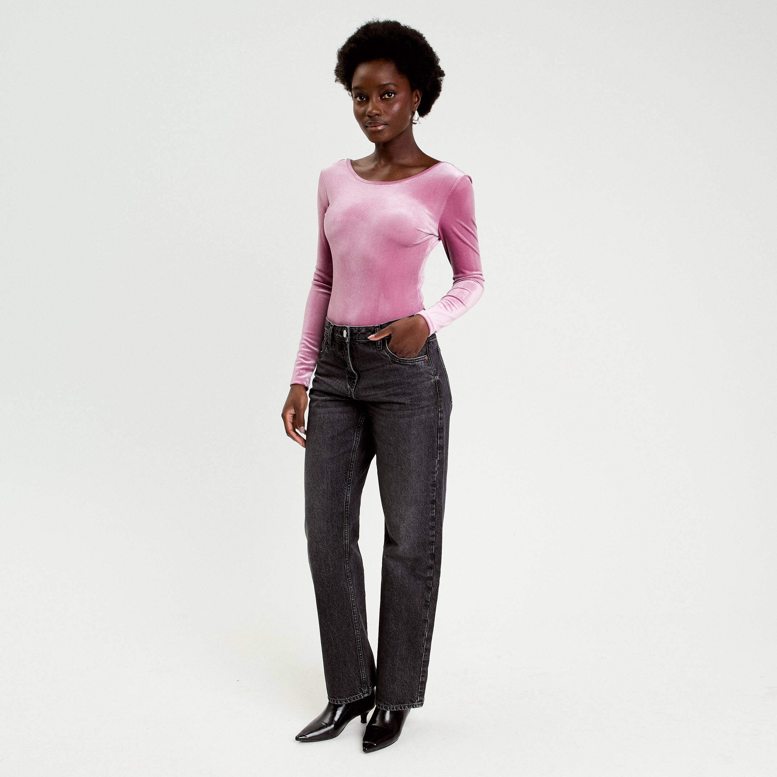 Body en velours décolleté dos rose clair femme Body en velours décolleté dos rose clair femme