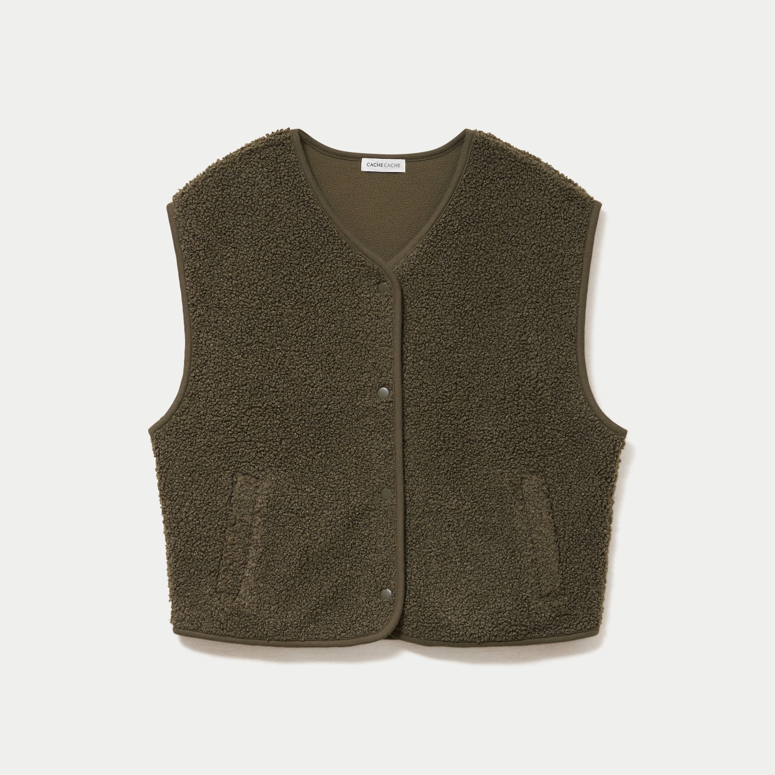 Gilet sans manches effet polaire vert kaki femme