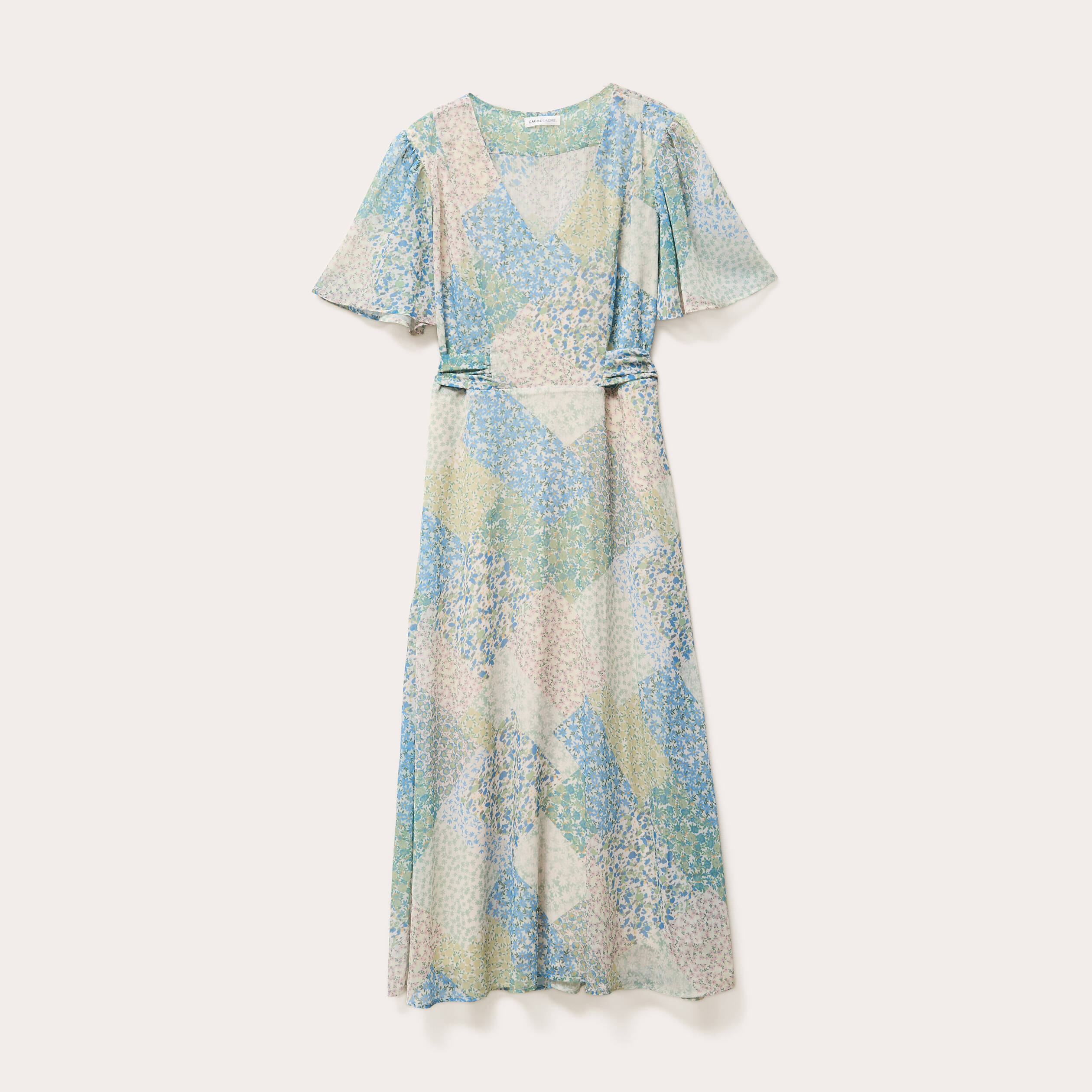 Robe midi &eacute;vas&eacute;e col en V bleu pastel femme