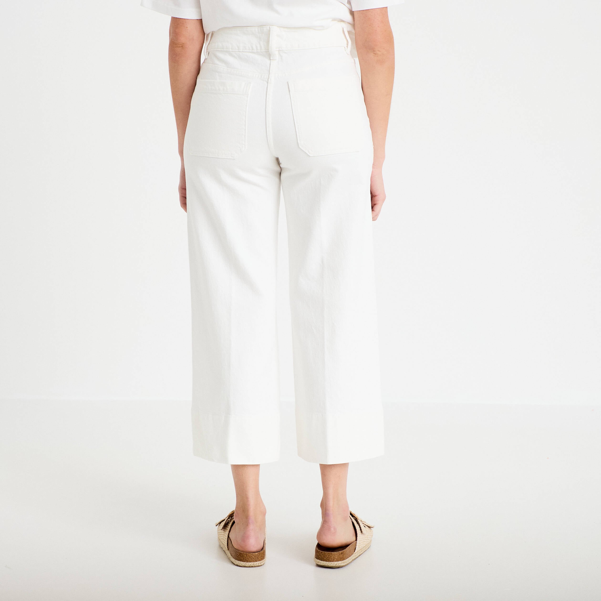 Jean wide leg cropped taille haute denim blanc femme