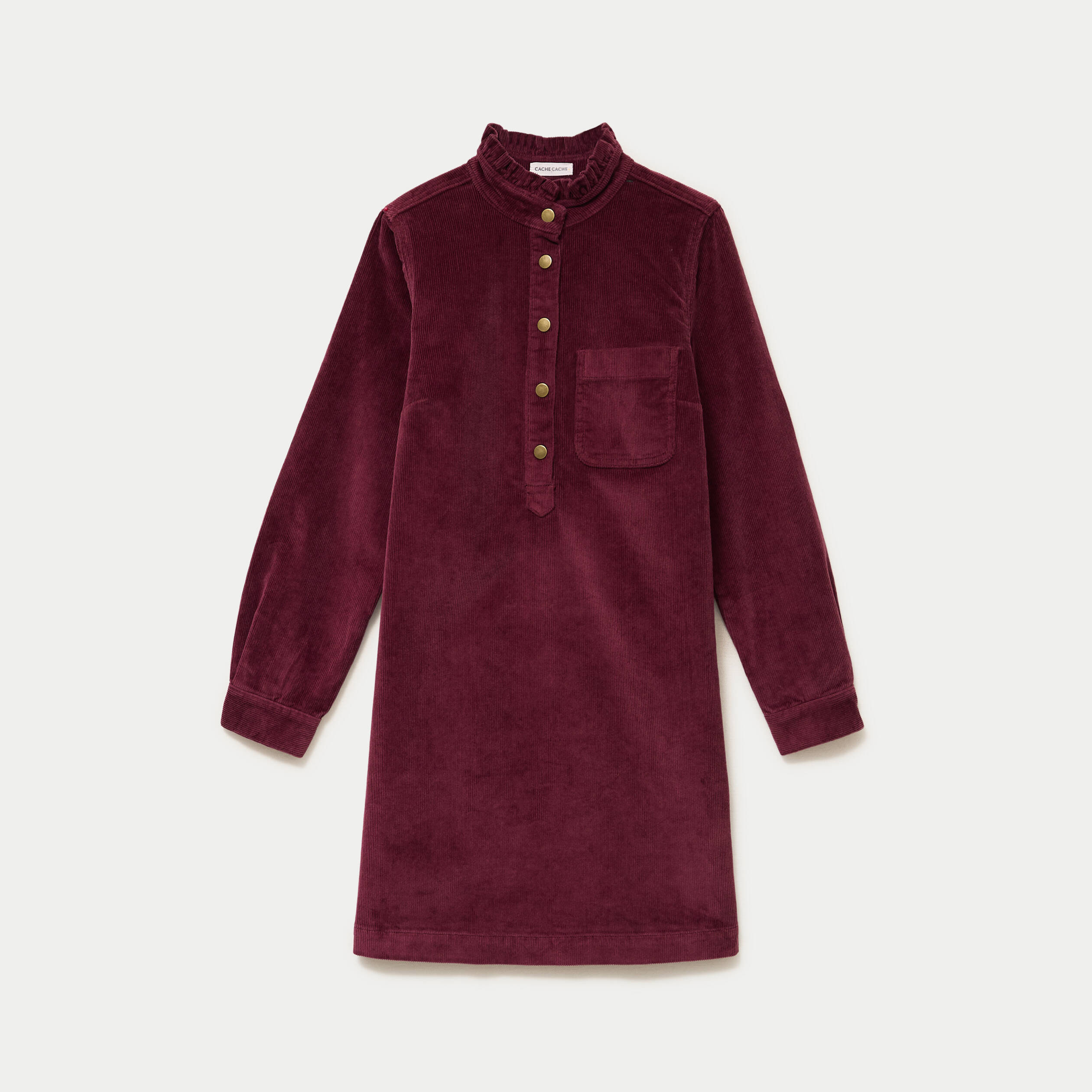 Robe &eacute;vas&eacute;e velours col montant bordeaux femme