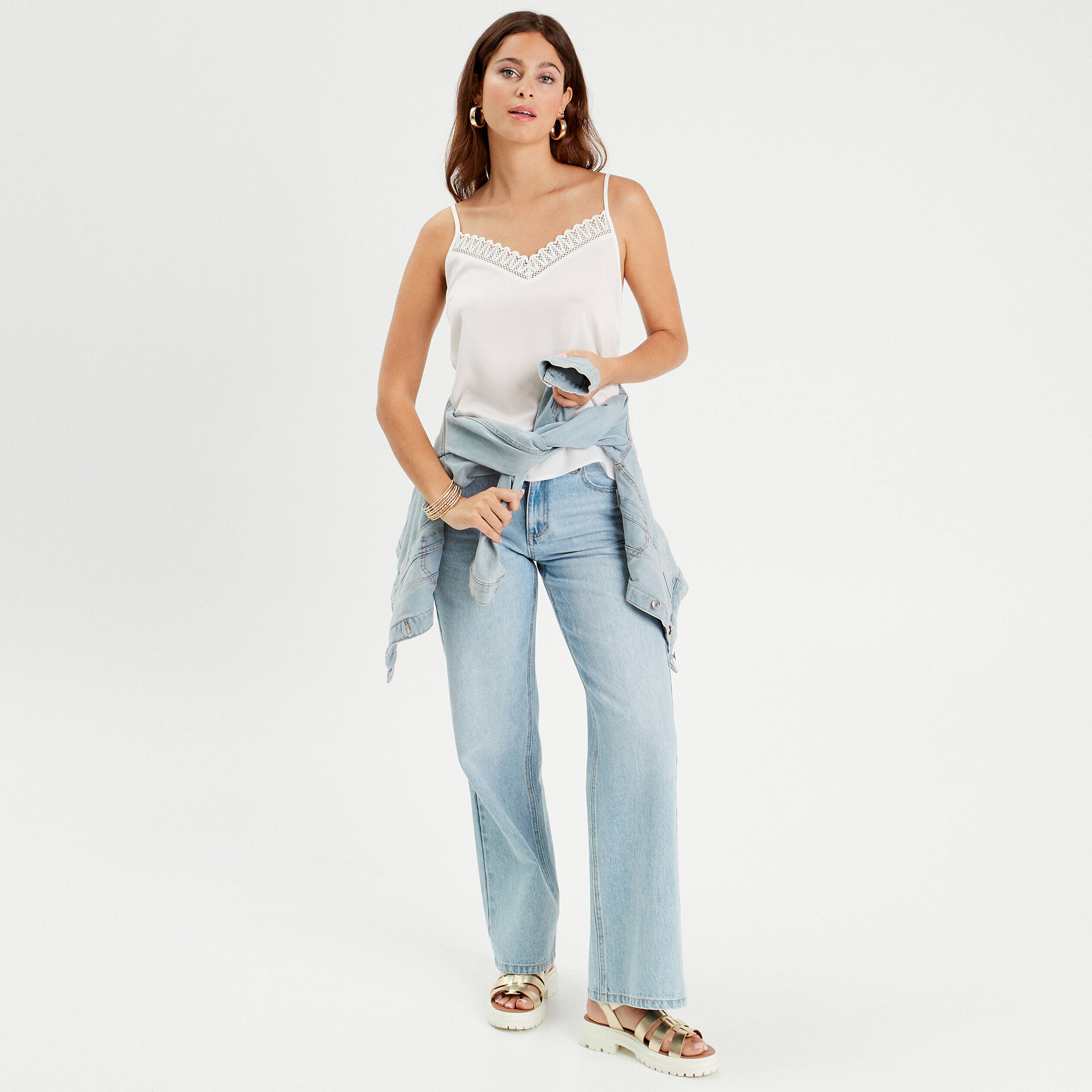 debardeur bretelles fines ecru femme Débardeur bretelles fines ecru femme
