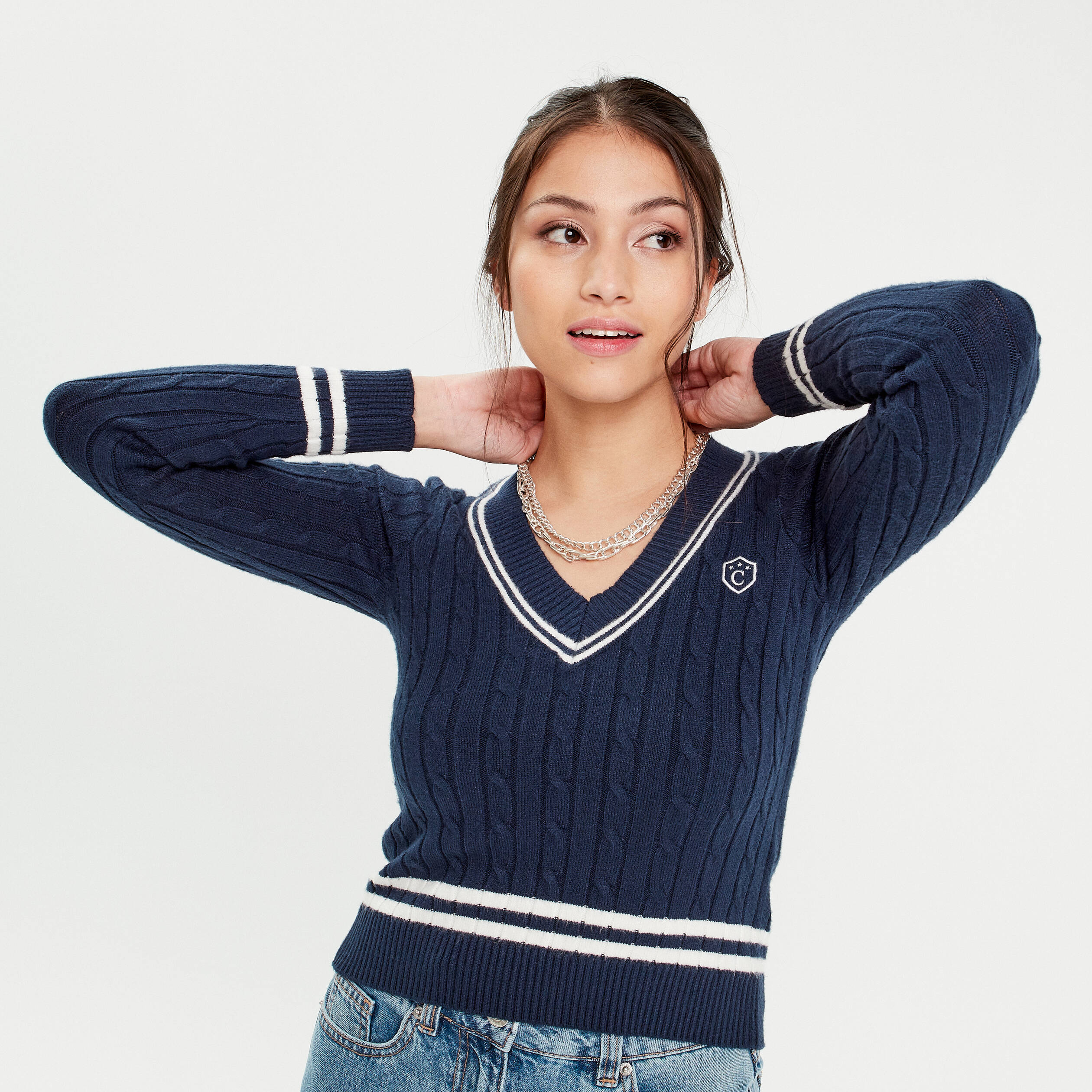 Pull torsadé bleu marine femme online