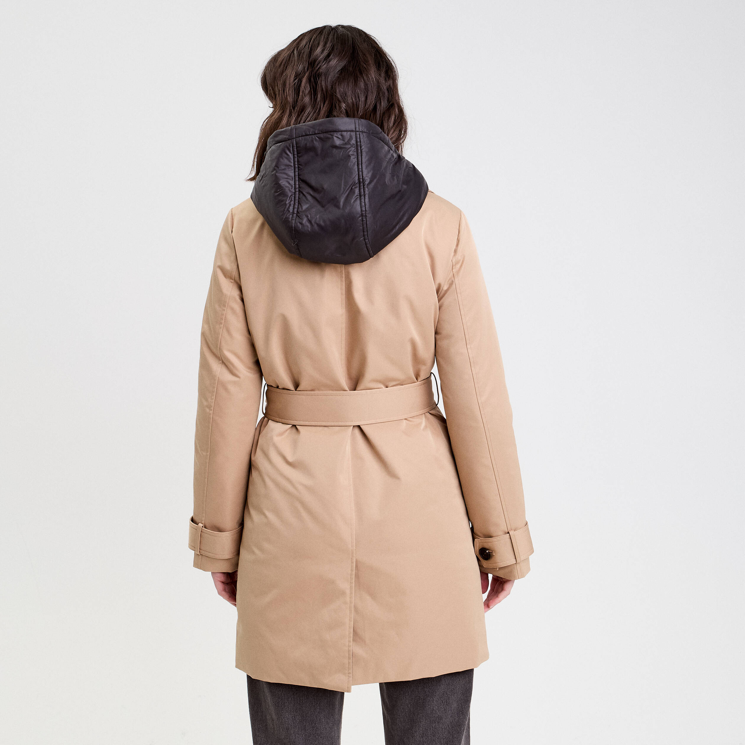 Trench ceintur&eacute; avec capuche camel femme