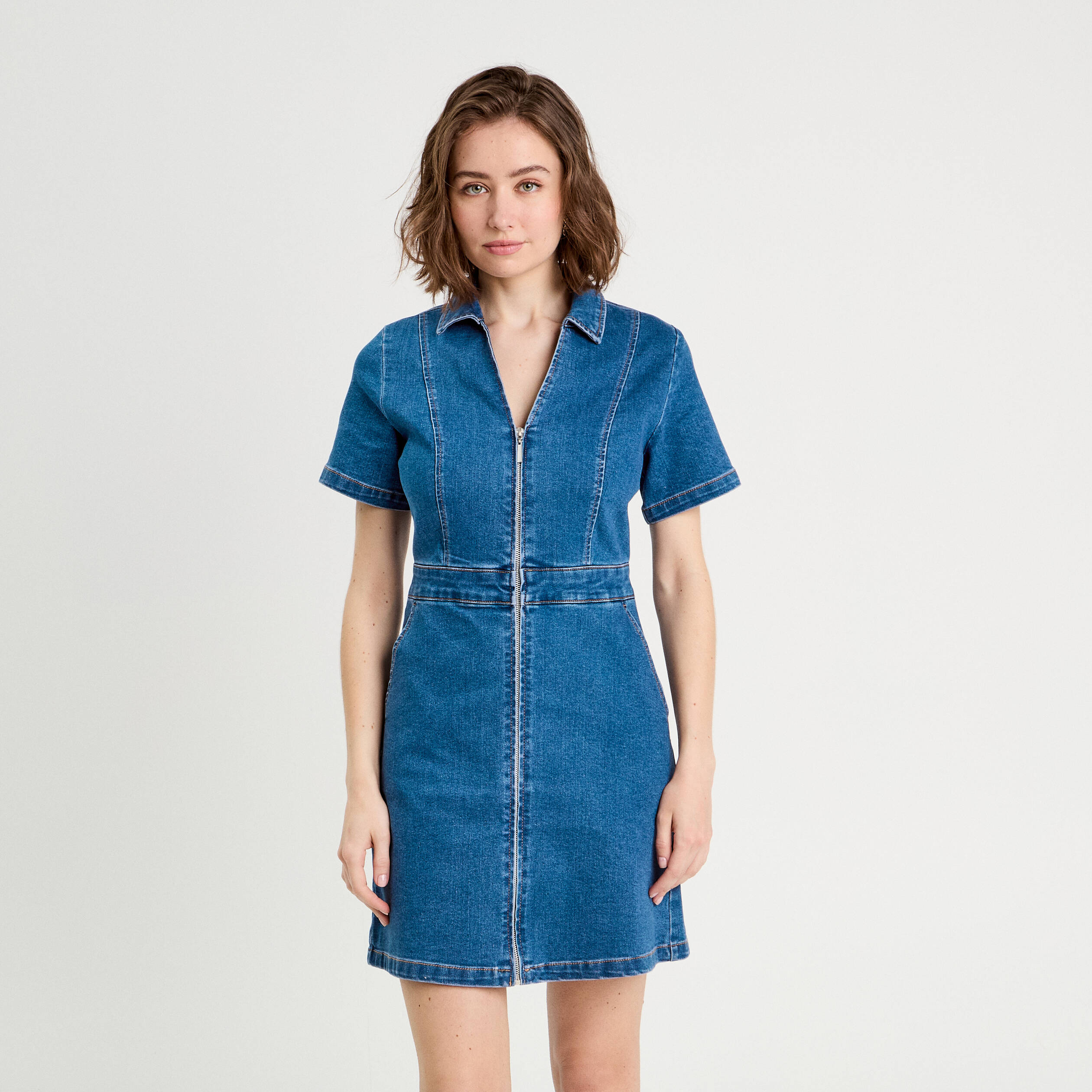 robe droite zippee en jean denim stone femme Robe droite zippée en jean denim stone femme