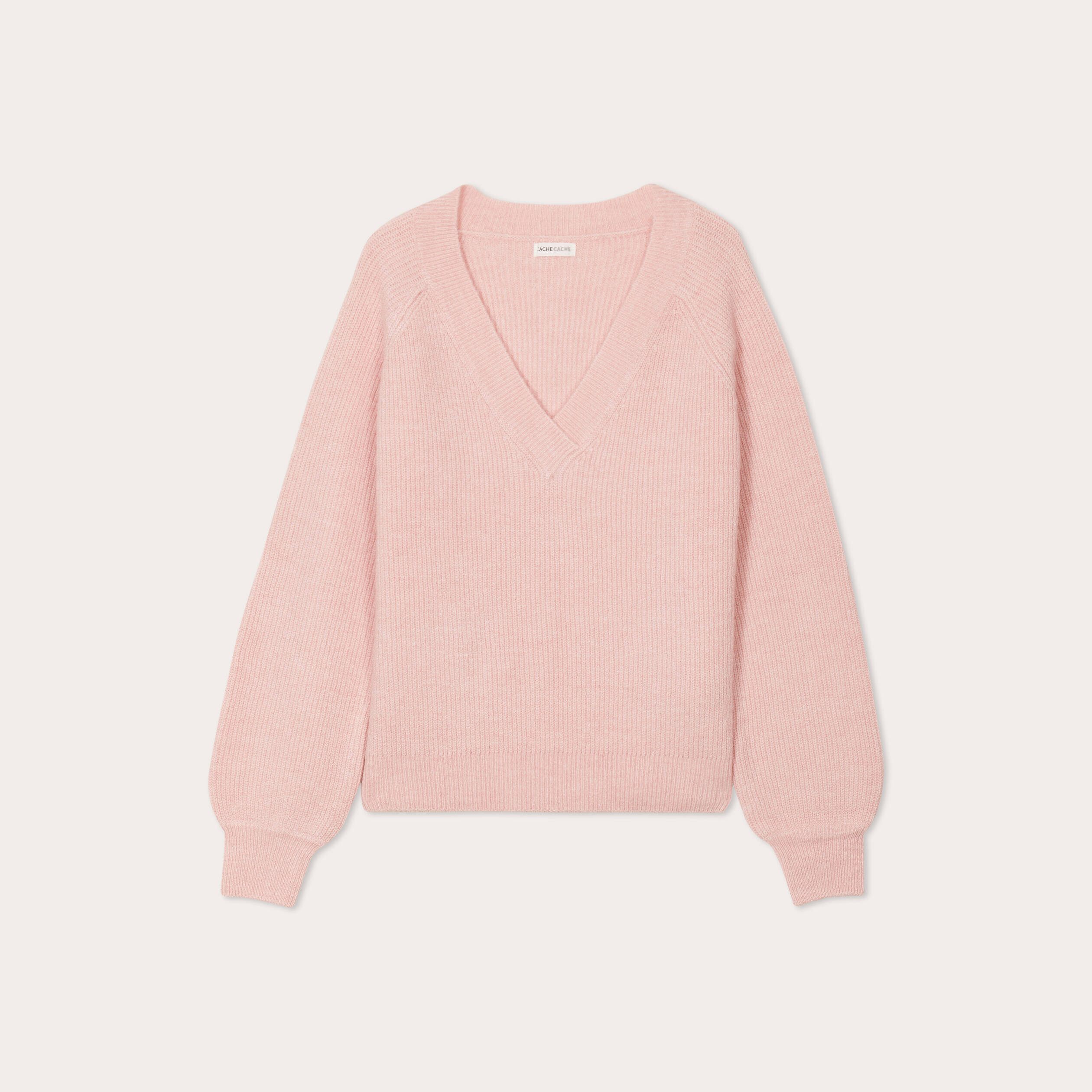 Pull avec col en V rose pastel femme Vibs