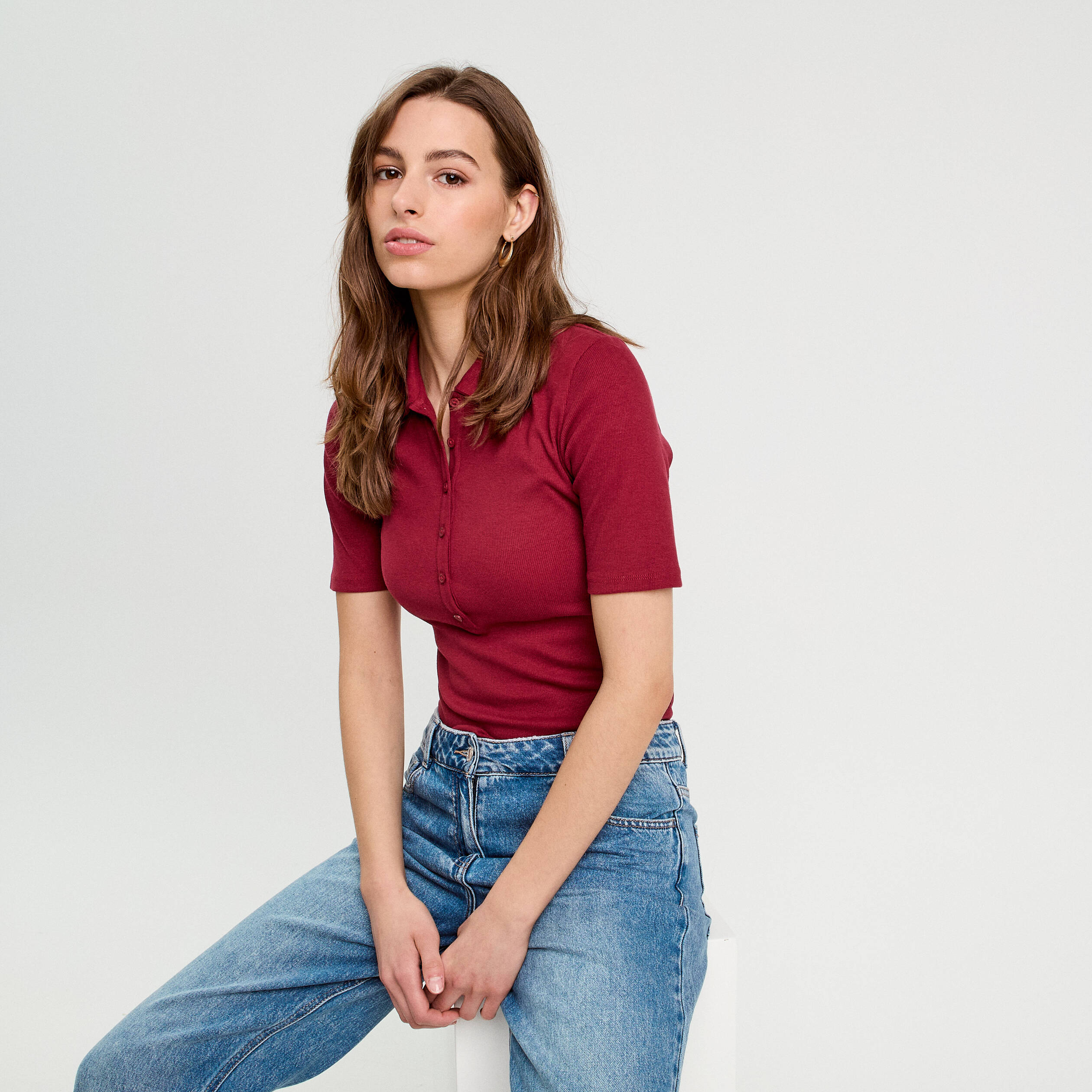 polo manches courtes rouge fonce femme Polo manches courtes rouge foncé femme