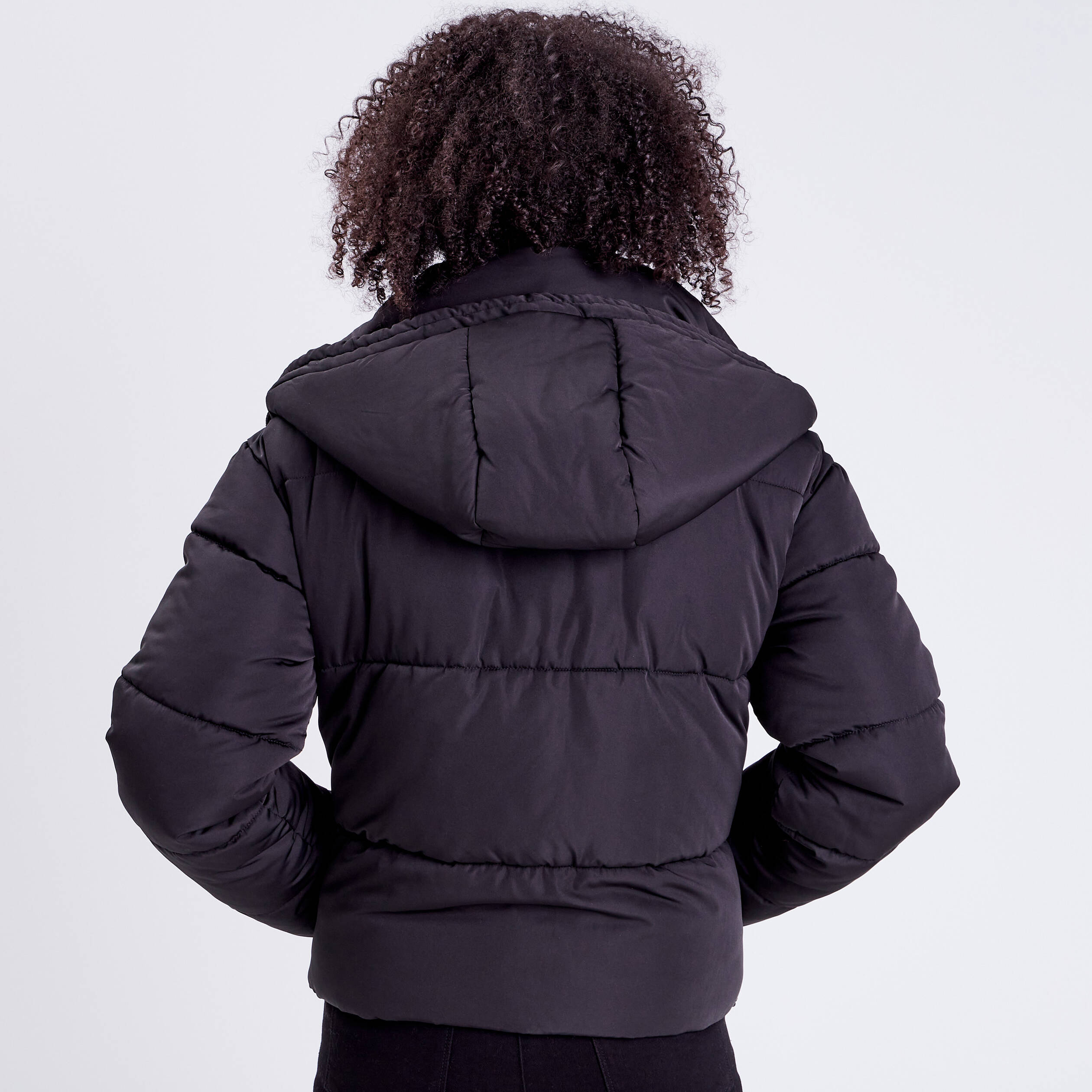 Doudoune droite à capuche gris clair femme