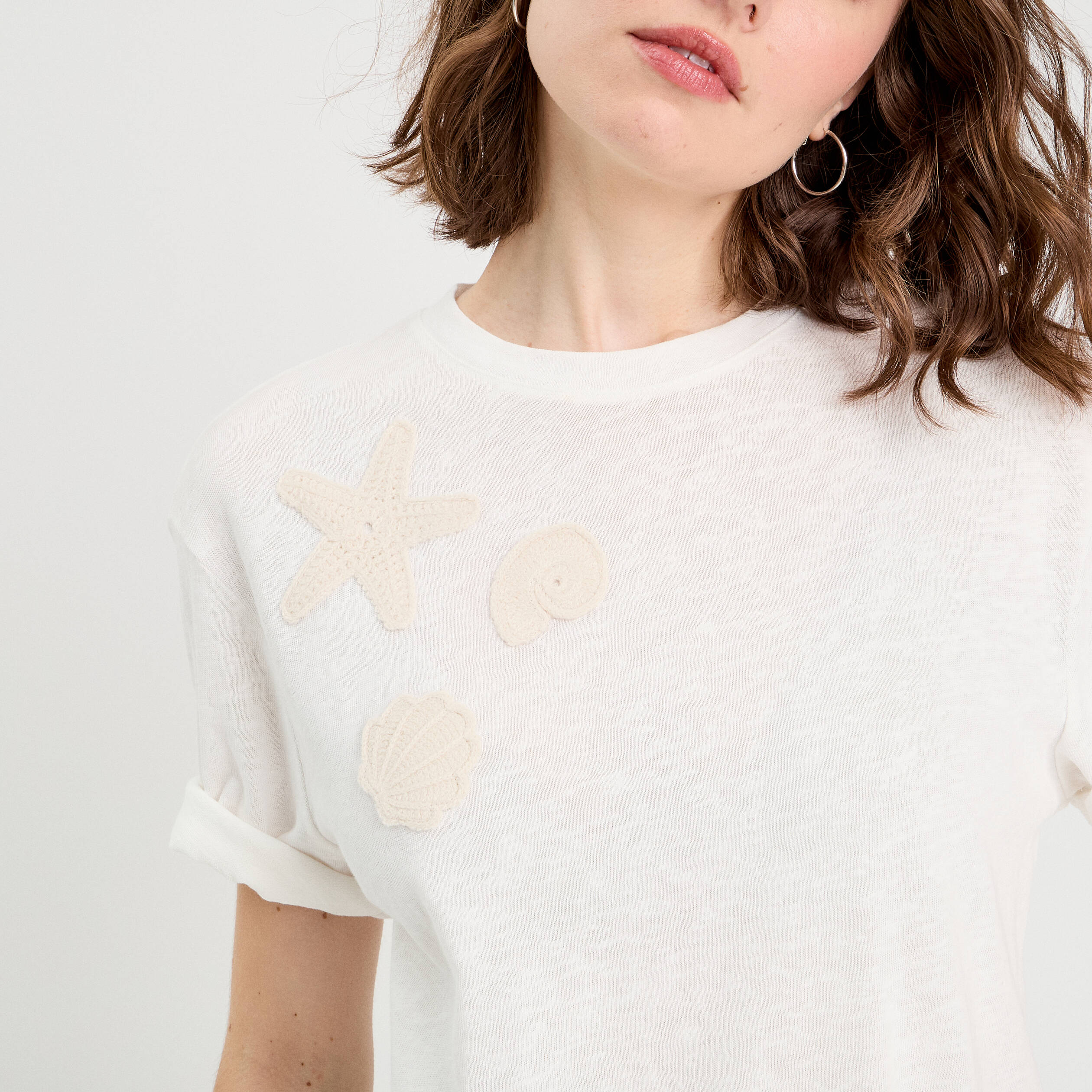 T-shirt manches courtes ecru femme