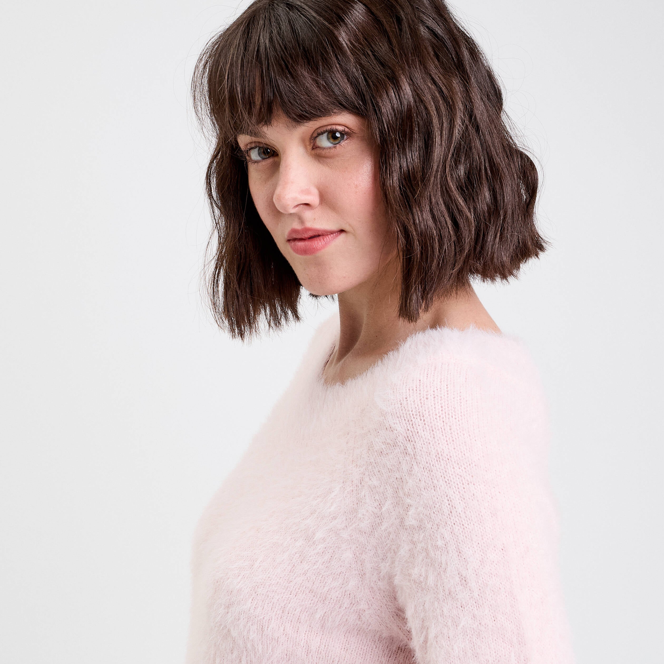 Pull manches longues rose pastel femme