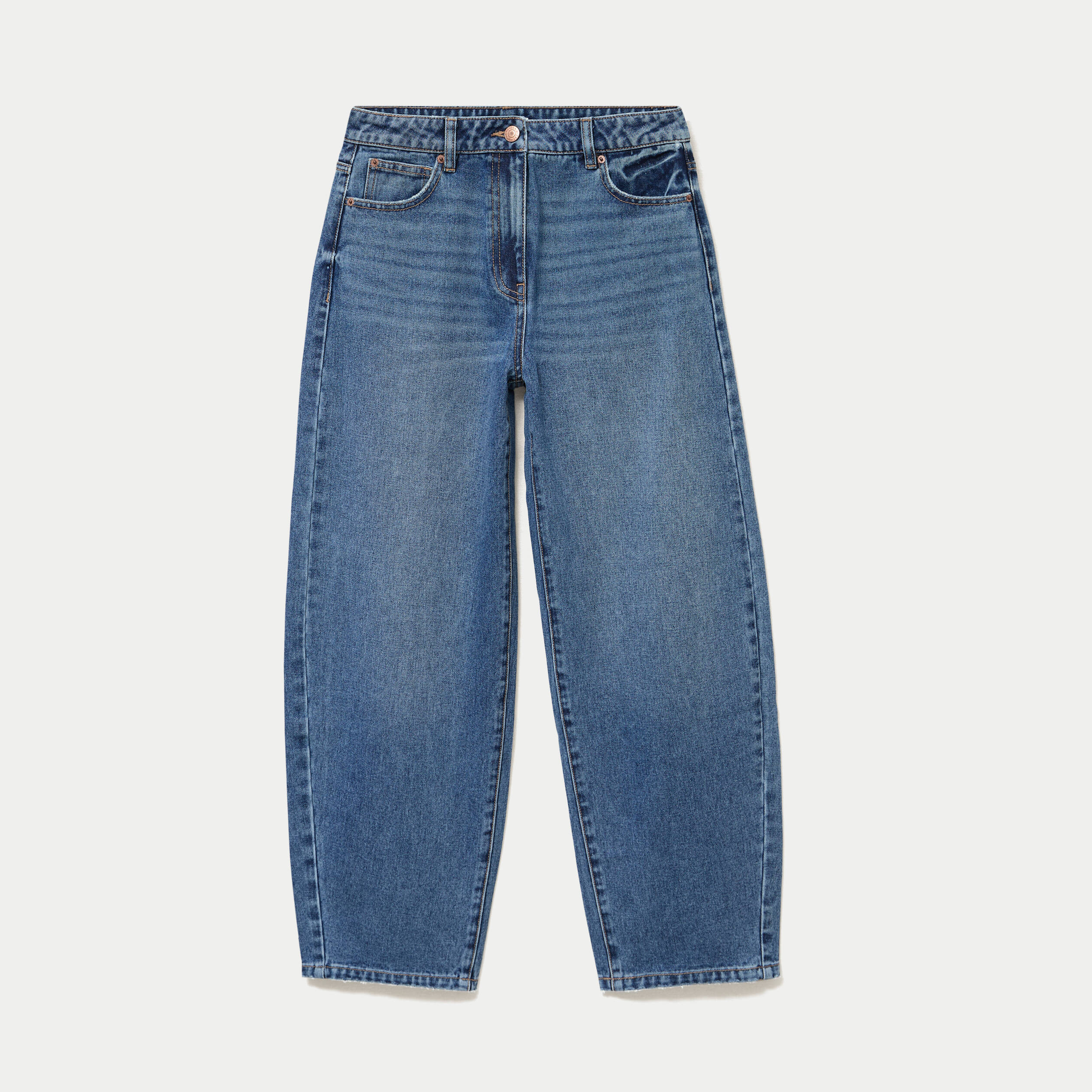 Jean barrel cropped taille standard bleu gris femme