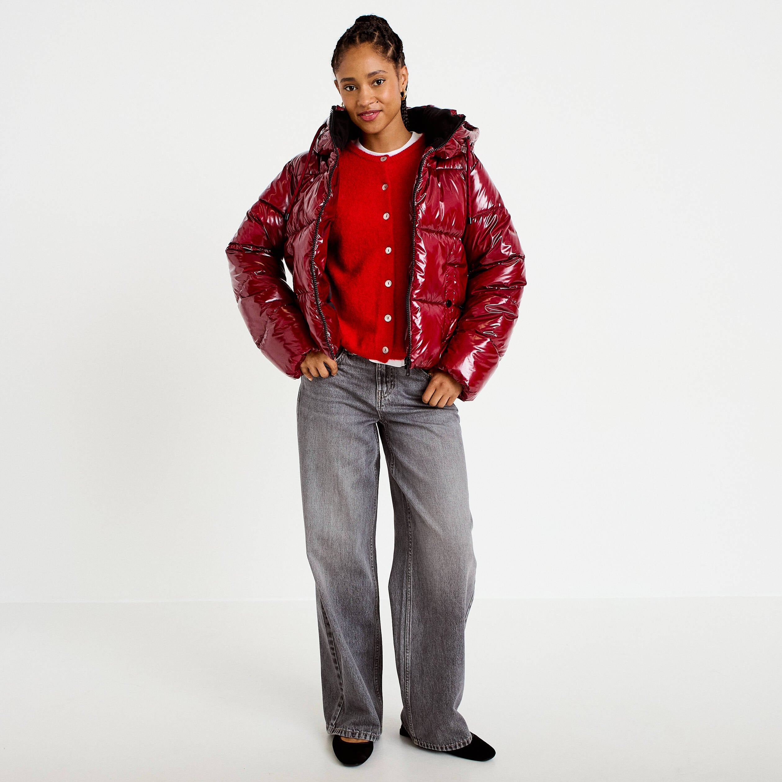 Gilet manches longues rouge femme