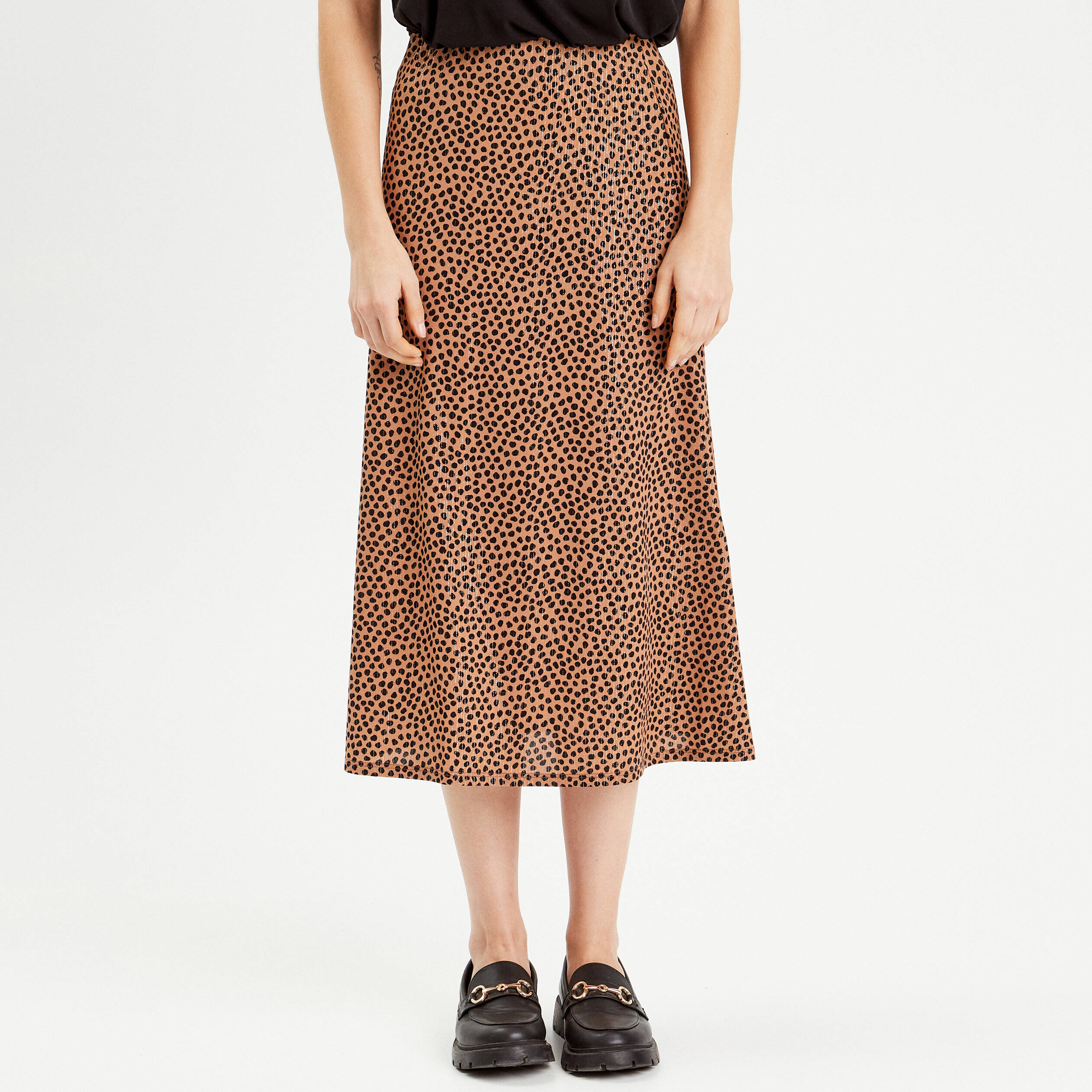 Jupe midi evasee satin beige femme Vibs