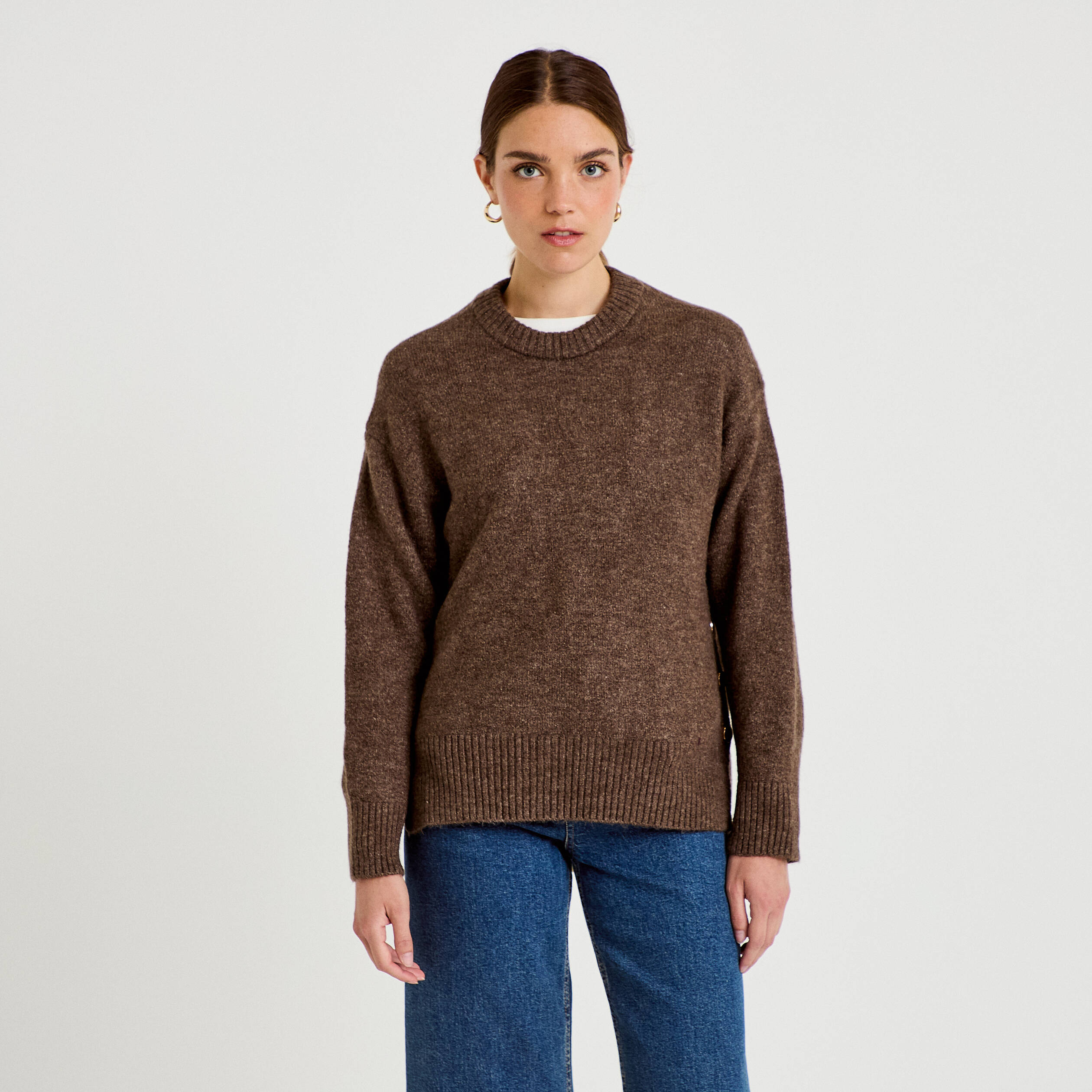 Pull manches longues marron fonc&eacute; femme