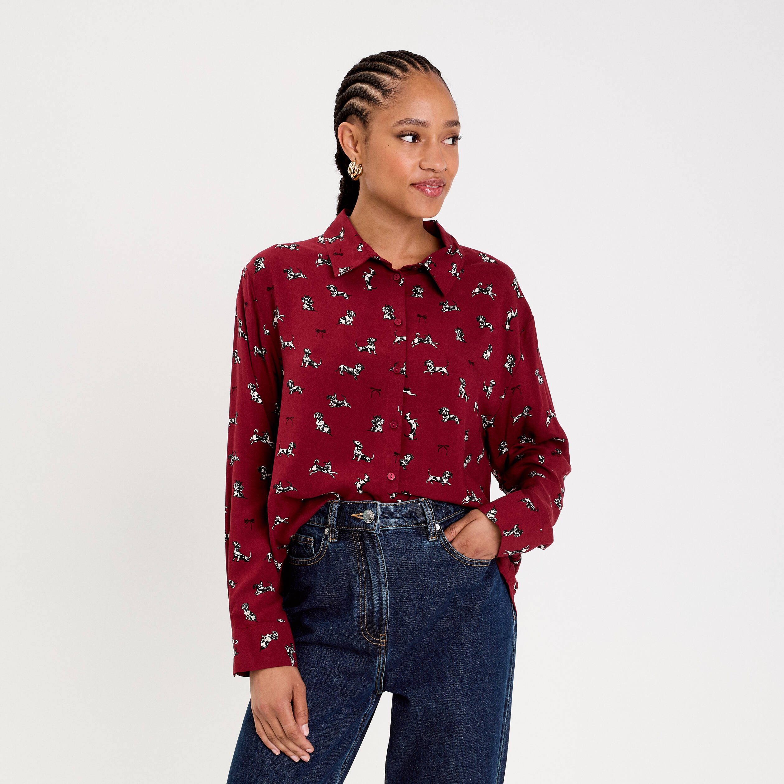 Chemise Manches Longues Trussardi Sport Bordeaux - Taille 40 Femme, Occasion Très Bon état