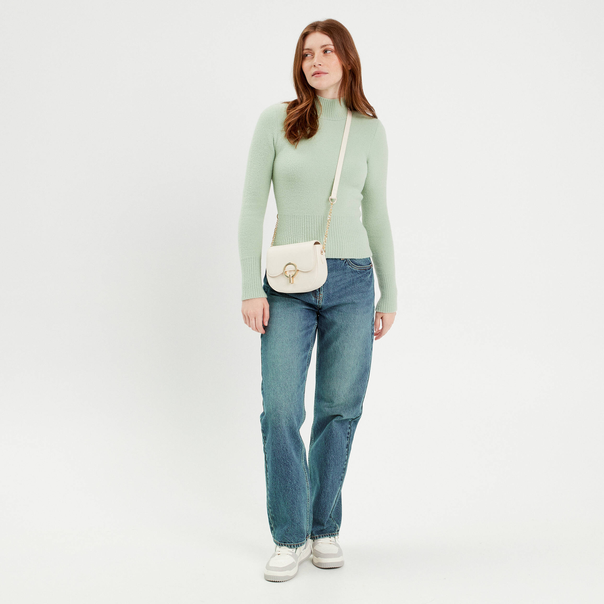 pull avec col montant vert fluo femme Pull avec col montant vert fluo femme