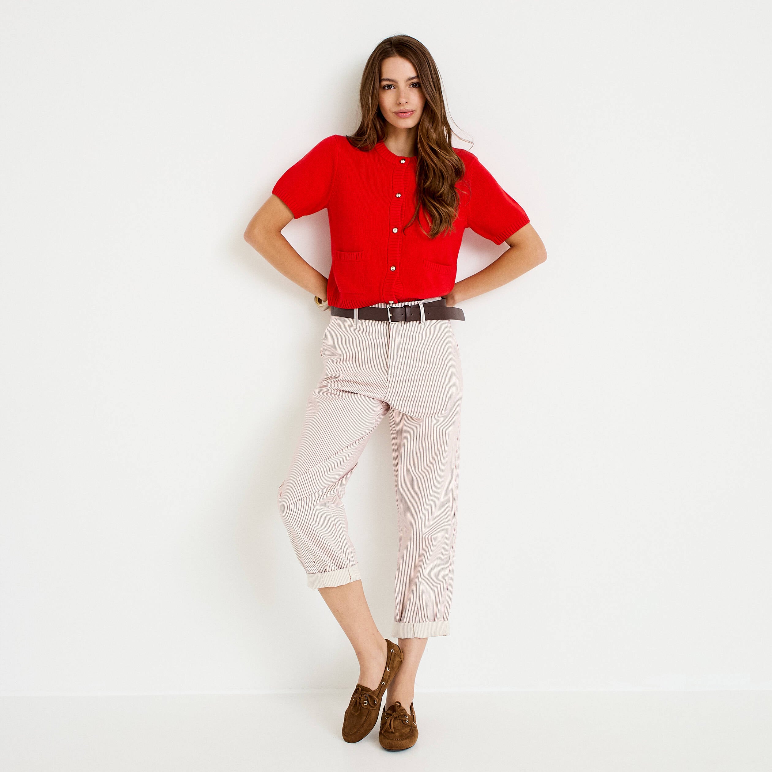 Pantalon chino 7/8&egrave;me taille &eacute;lastiqu&eacute;e vieux rose femme