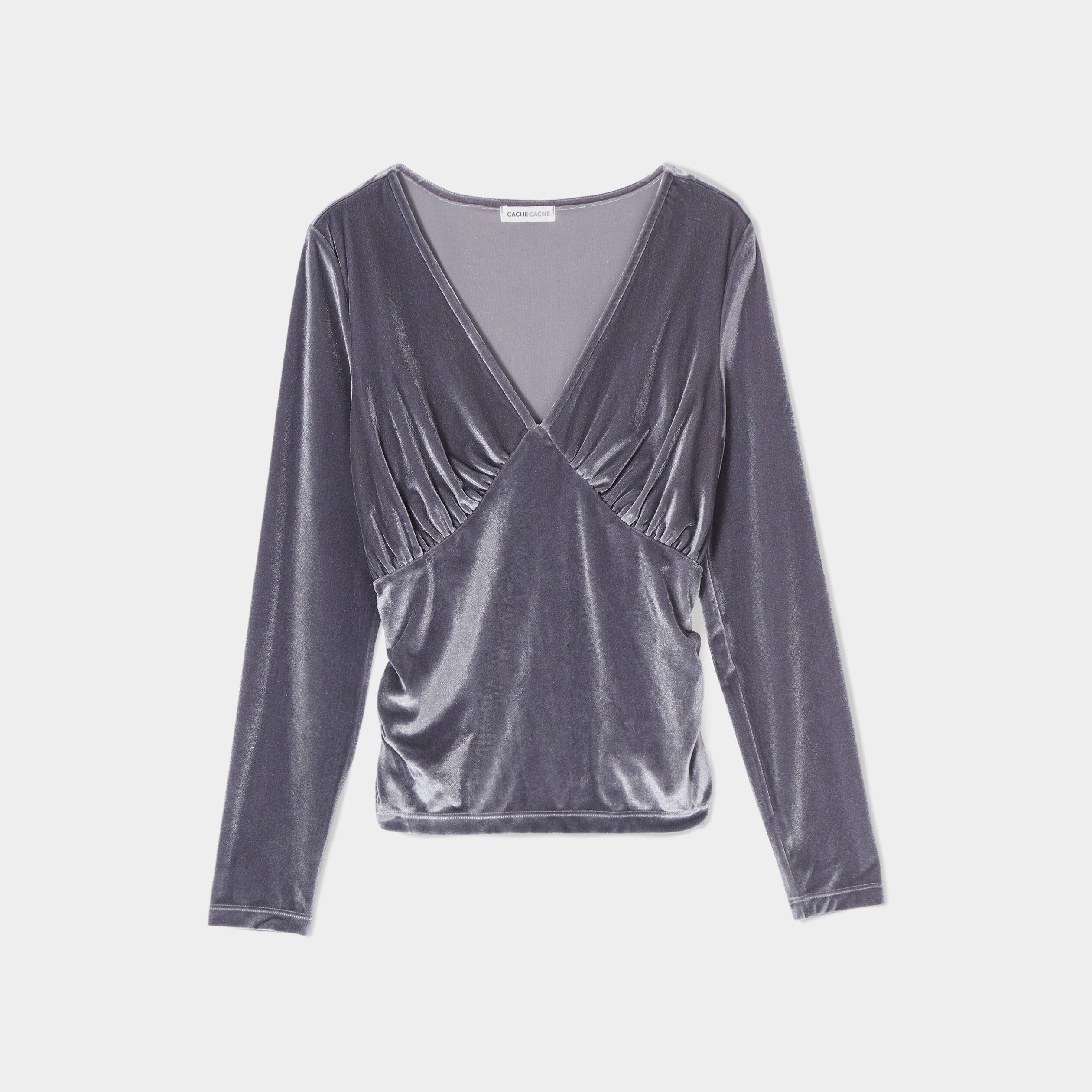 T-shirt velours cintr&eacute; gris argent femme