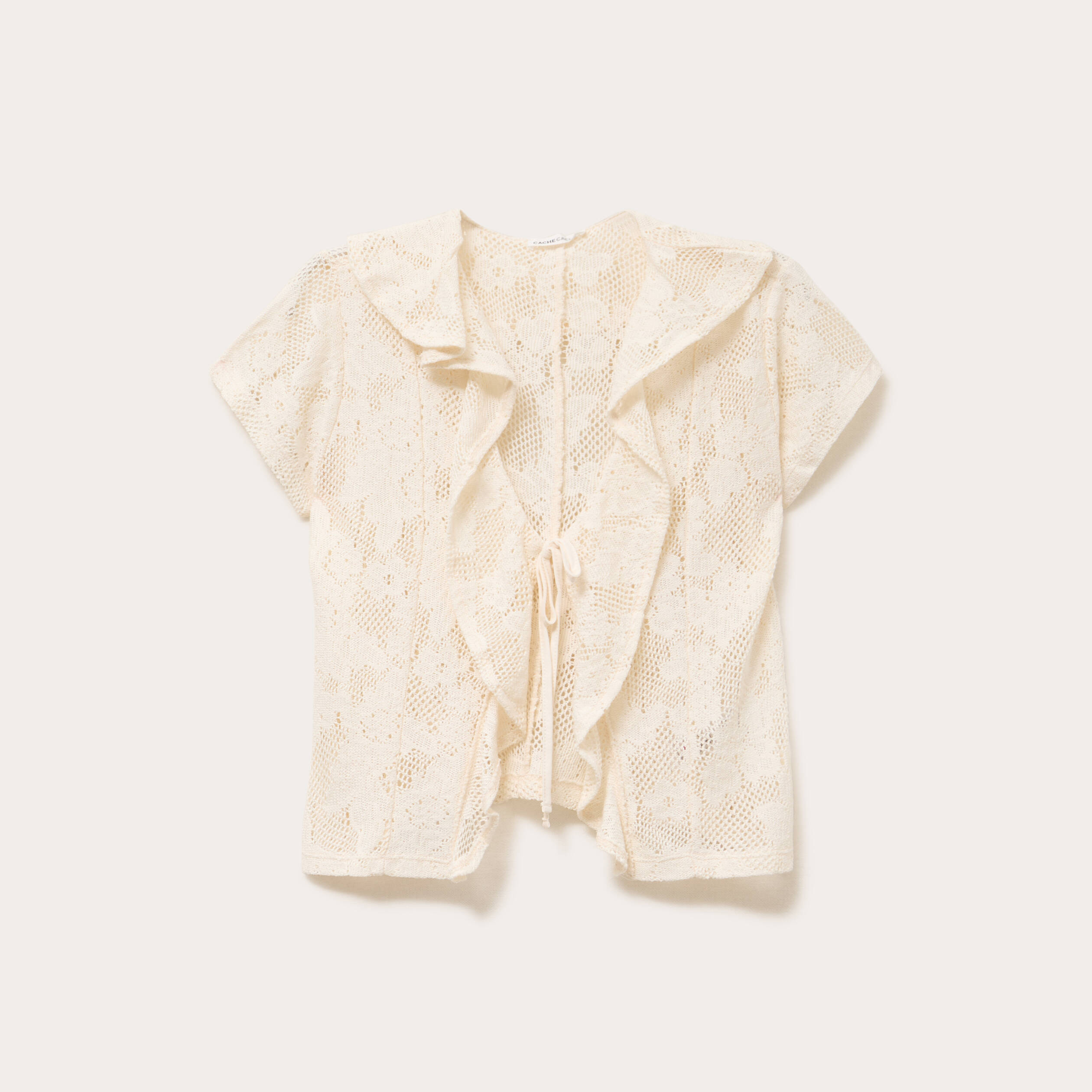 blouse ajouree decollete manches courtes ecru femme Blouse ajourée décolleté manches courtes ecru femme