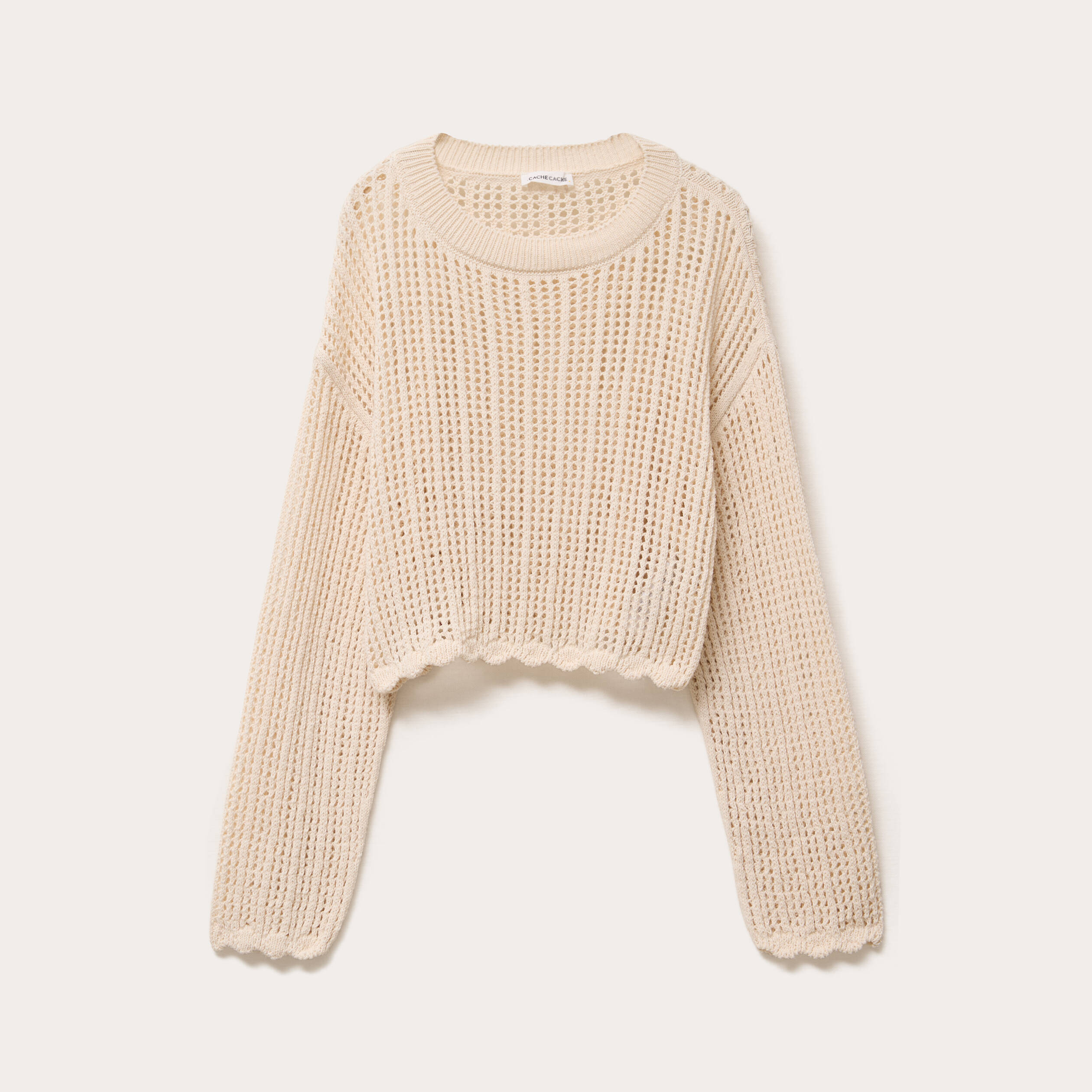 pull ajoure col rond manches longues ecru femme Pull ajouré col rond manches longues ecru femme