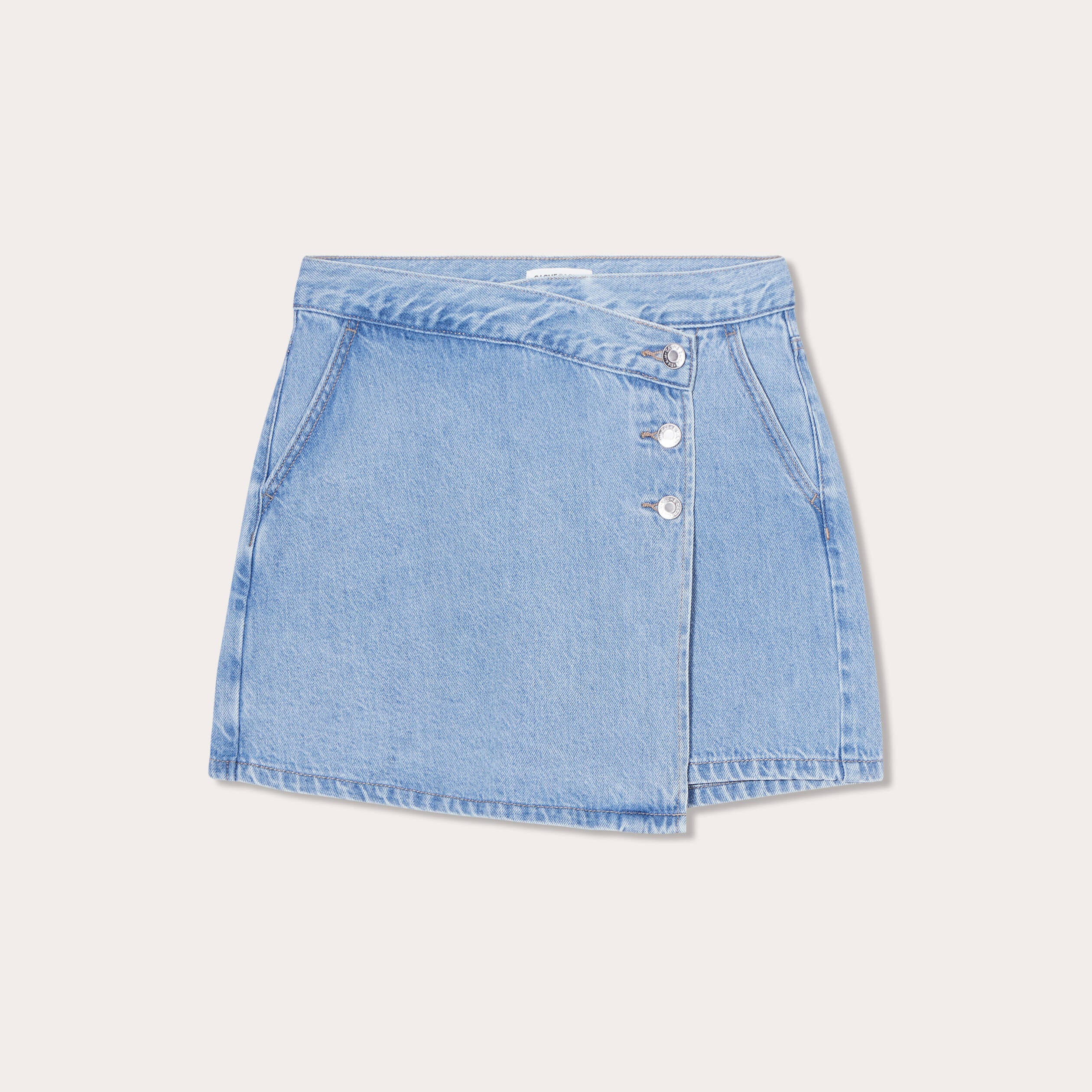 Jupe-short droite en jean denim double stone femme