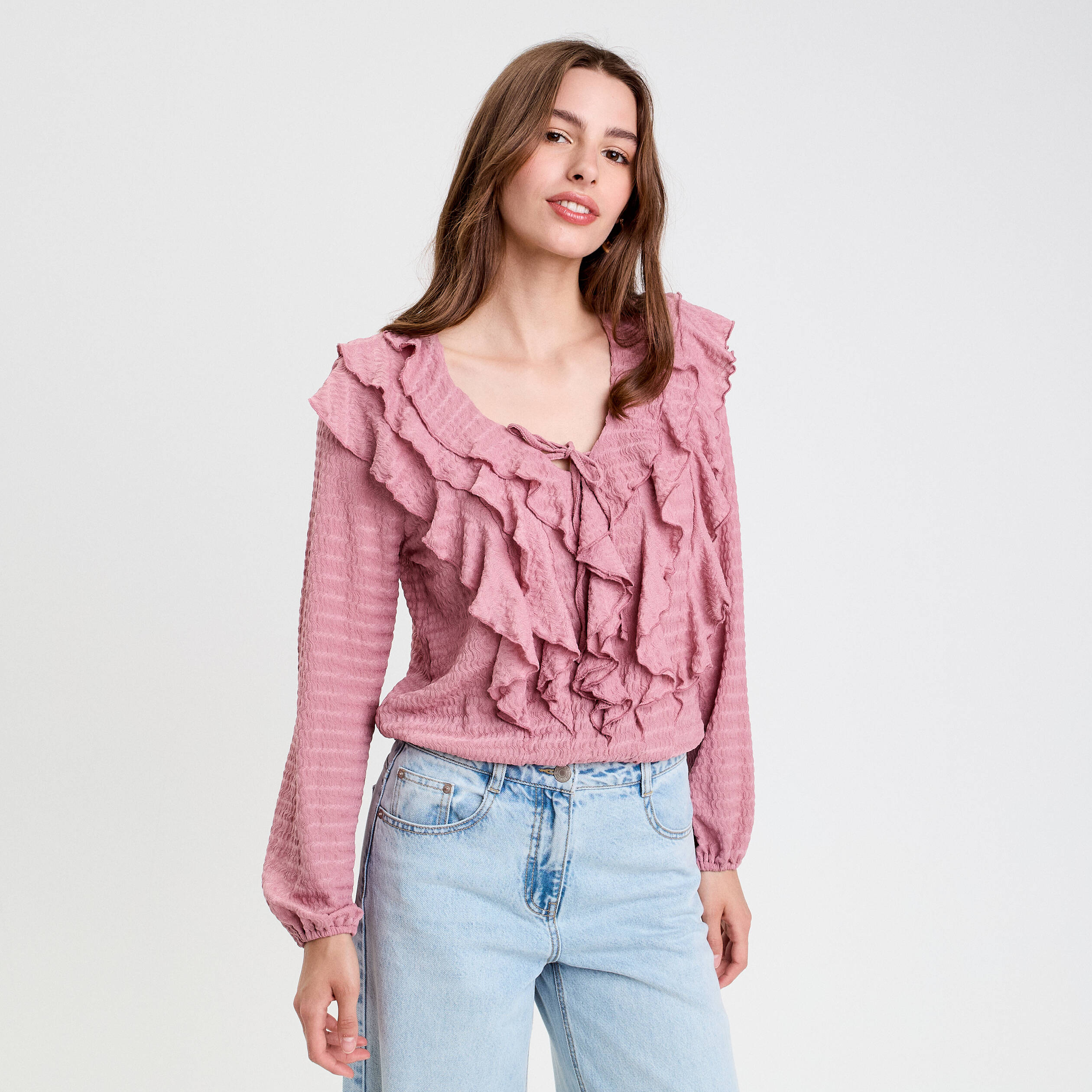 blouse manches longues aspect dentelle vieux rose femme Blouse manches longues aspect dentelle vieux rose femme