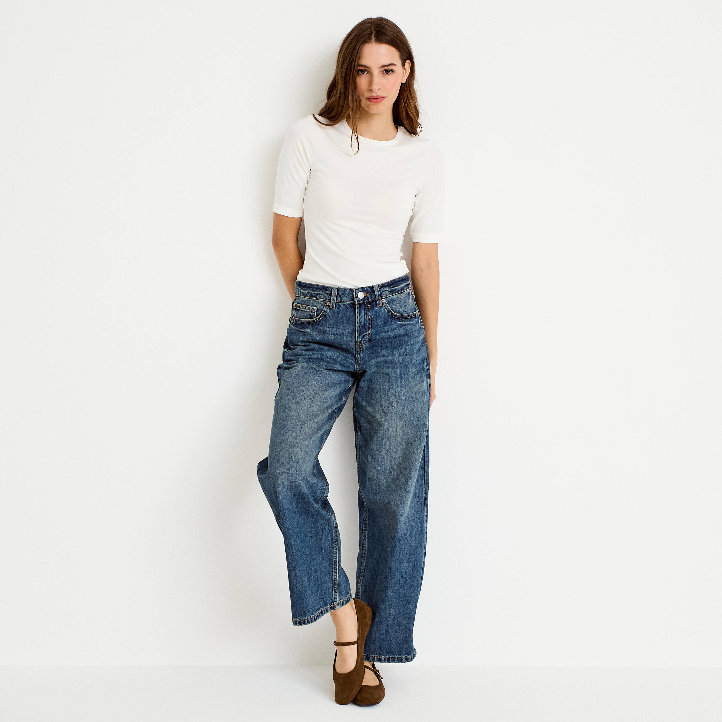 Jean wide leg taille basse denim double stone femme