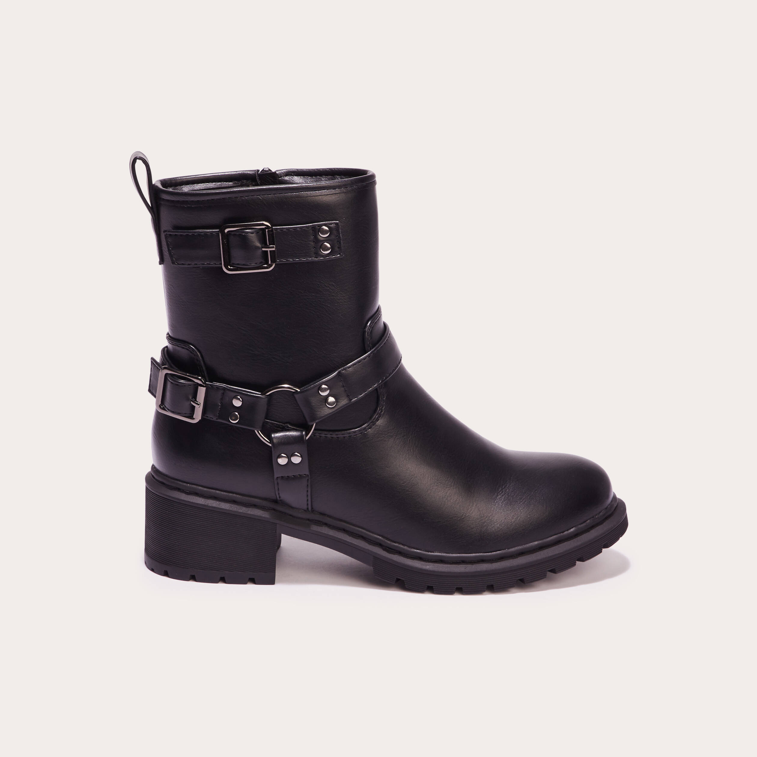 Bottines brides anneaux noir femme