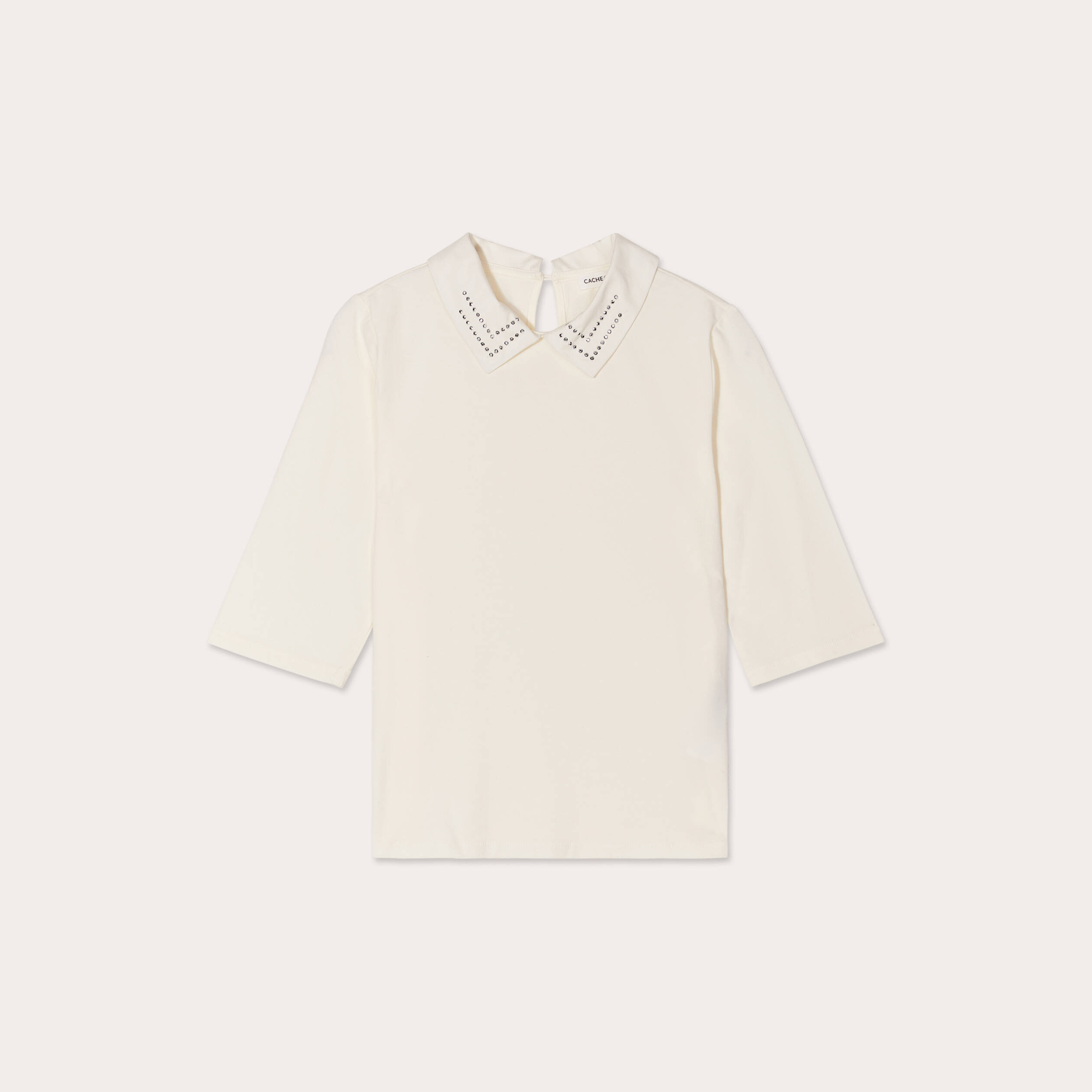 T-shirt col bijoux ecru femme