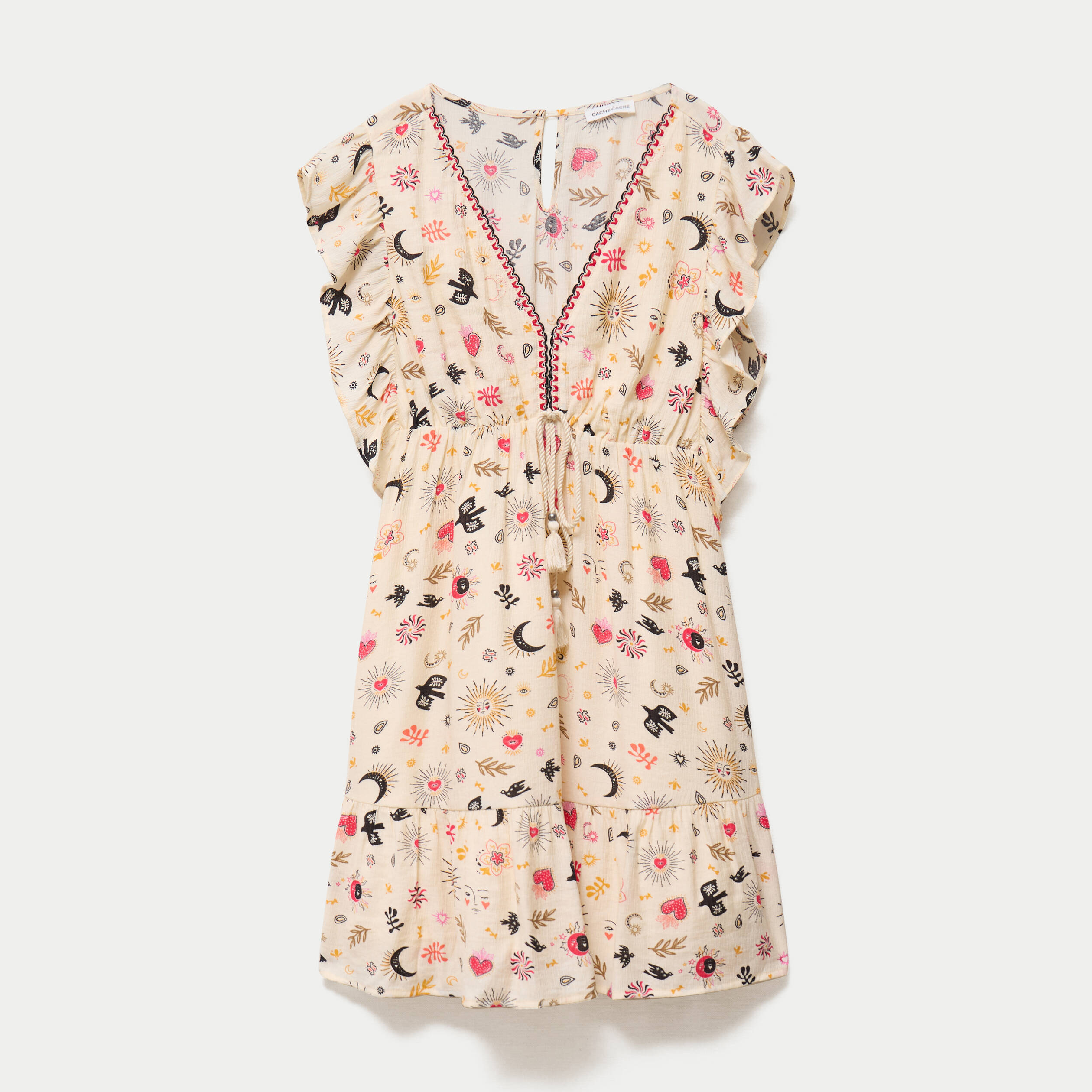 Robe courte &eacute;vas&eacute;e col v manches courtes blanc femme