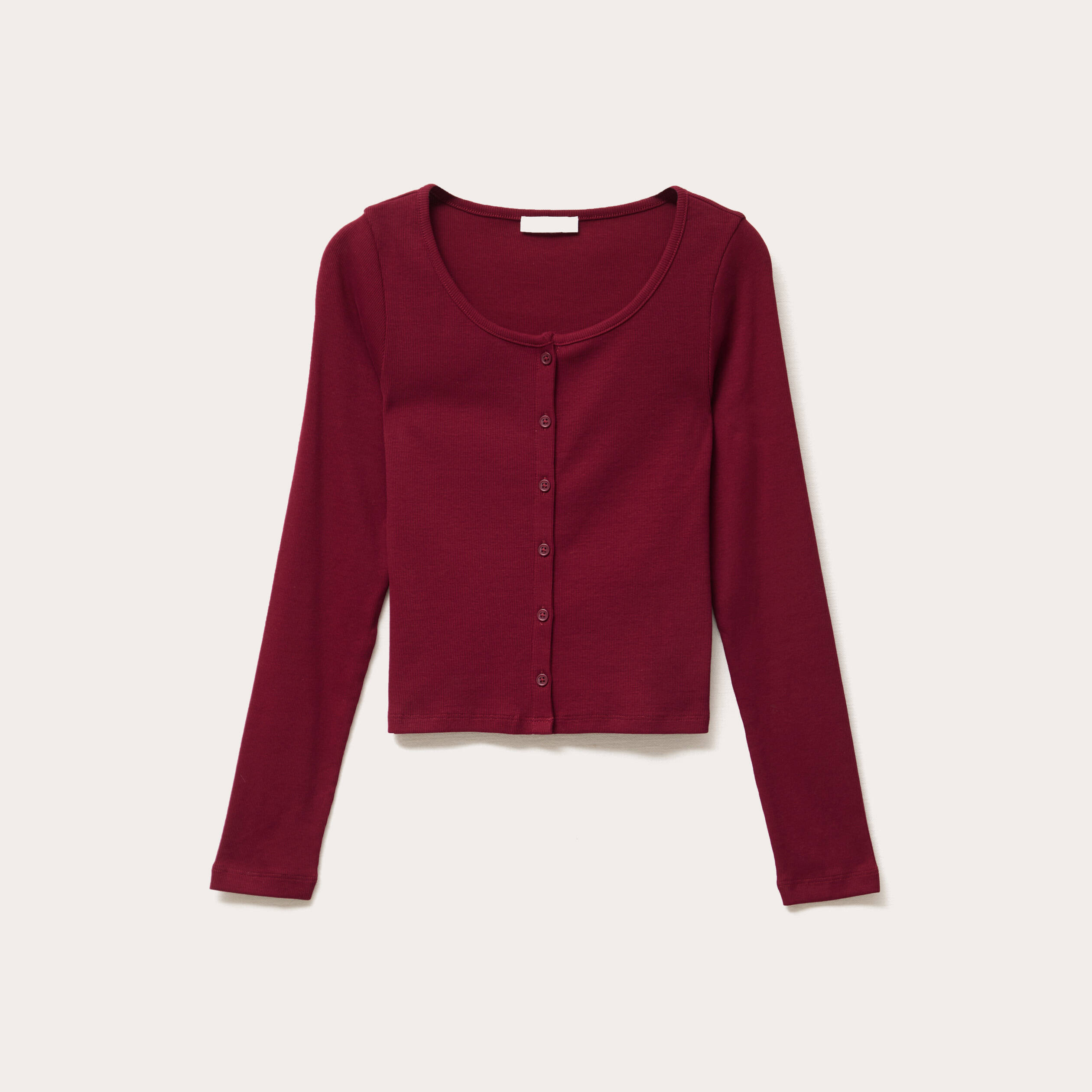 Gilet manches longues c&ocirc;tel&eacute; rouge fonc&eacute; femme