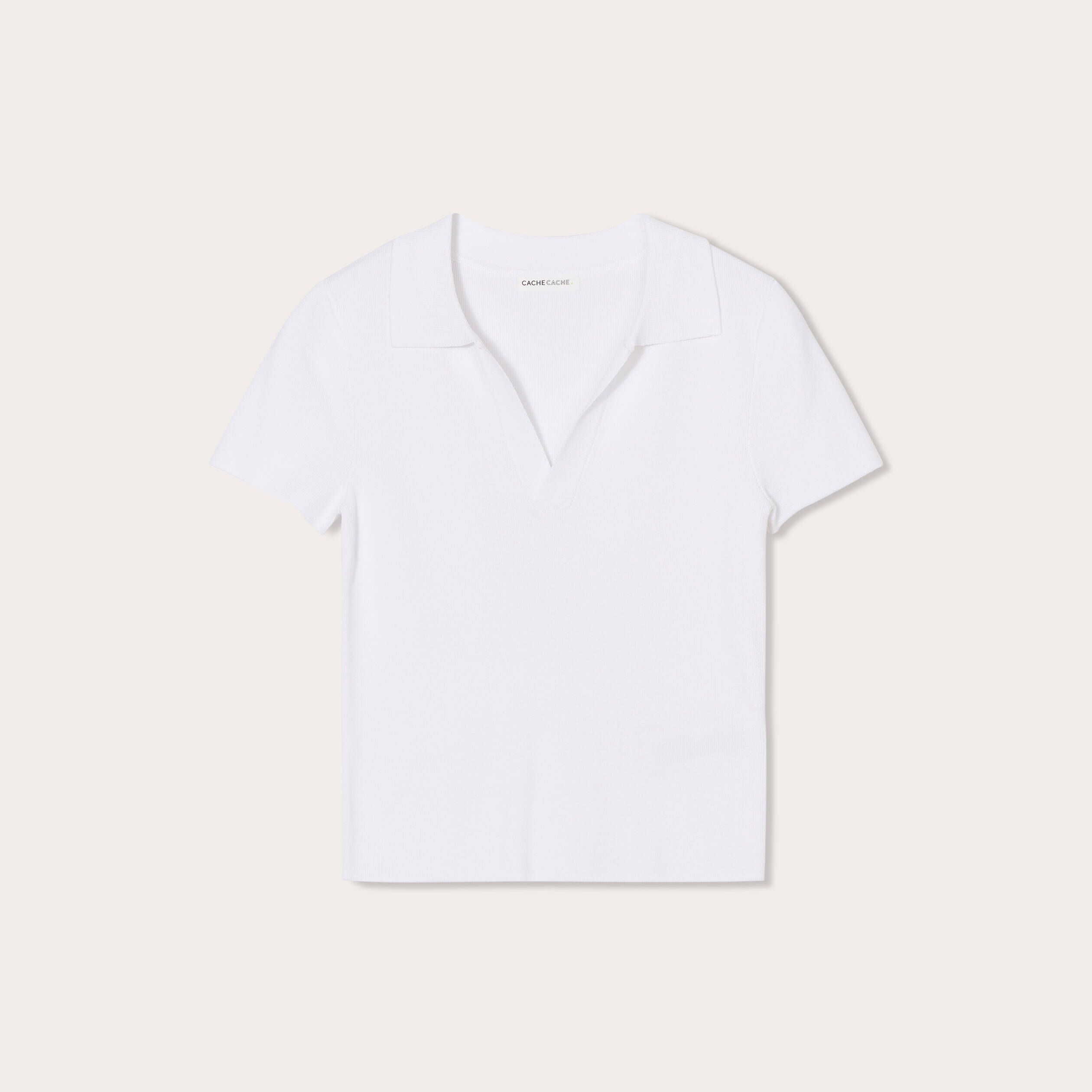 T-shirt manches courtes col polo blanc femme