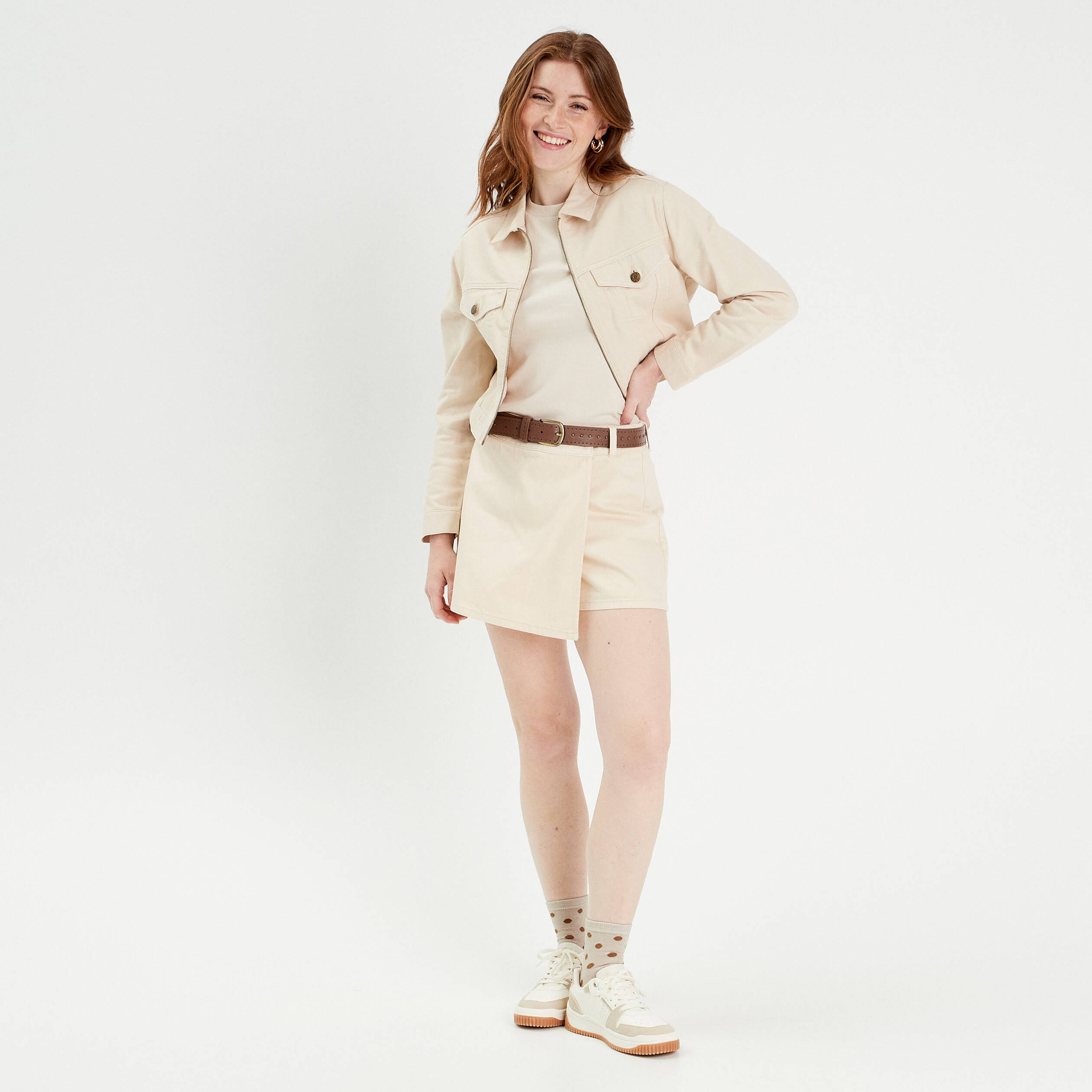 jupe short en jean sable femme Jupe-short en jean sable femme