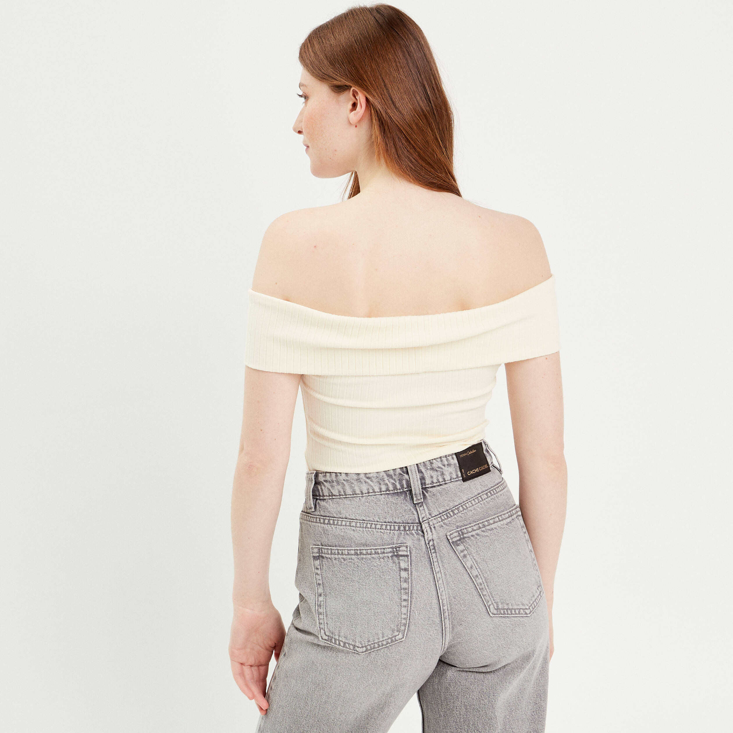 t shirt manches courtes cotele ecru femme T-shirt manches courtes côtelé ecru femme