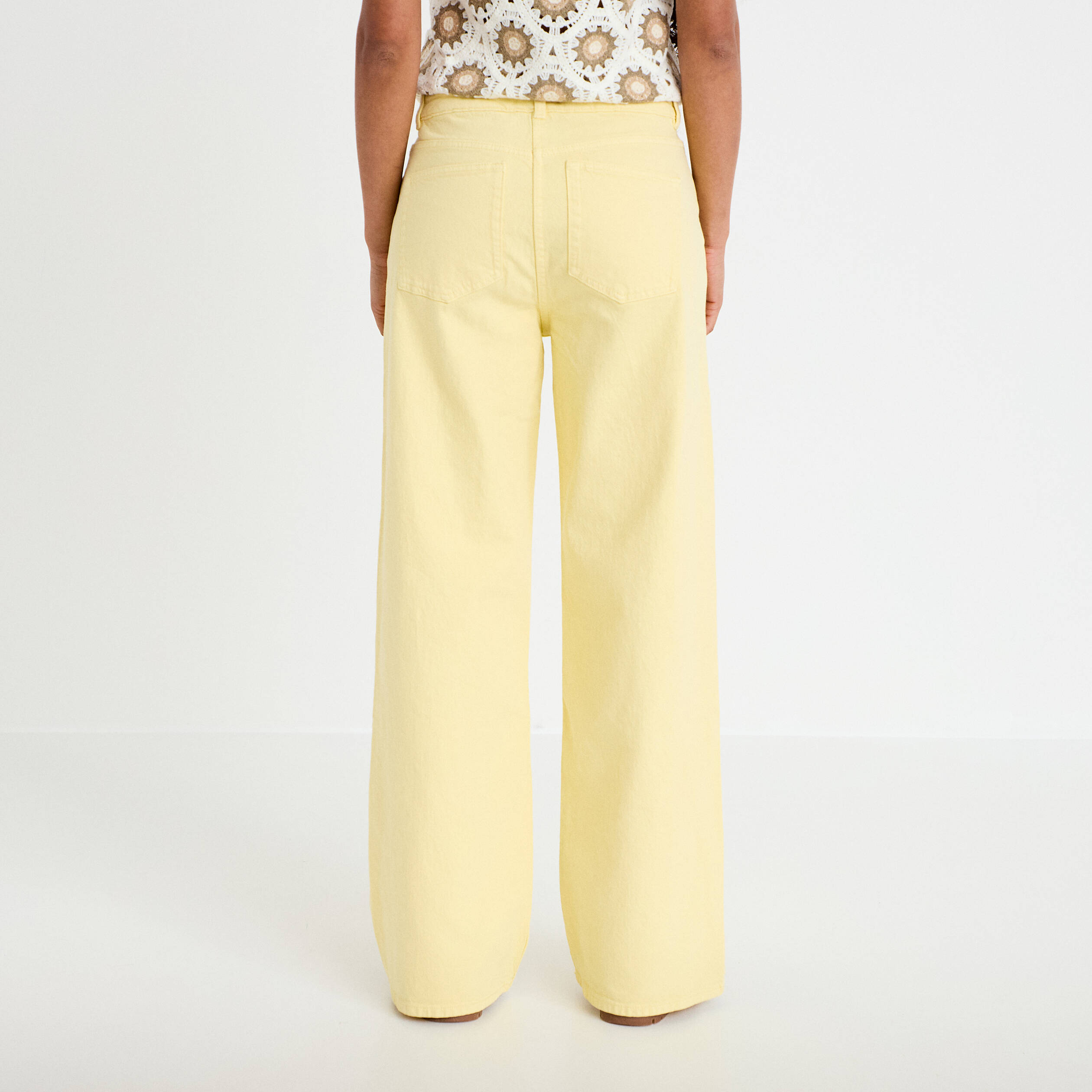 Jean wide leg taille haute jaune pastel femme