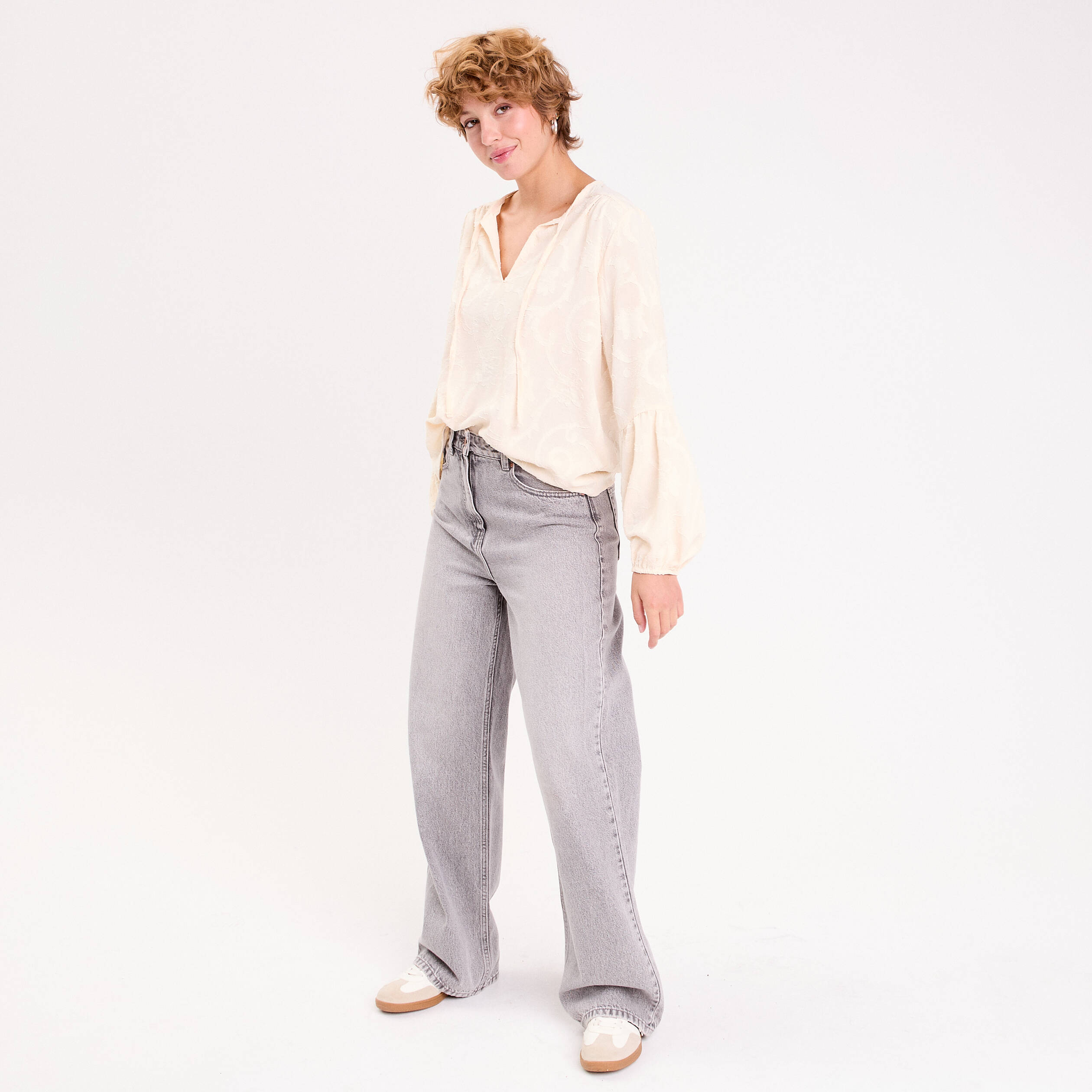 Blouse manches longues ecru femme