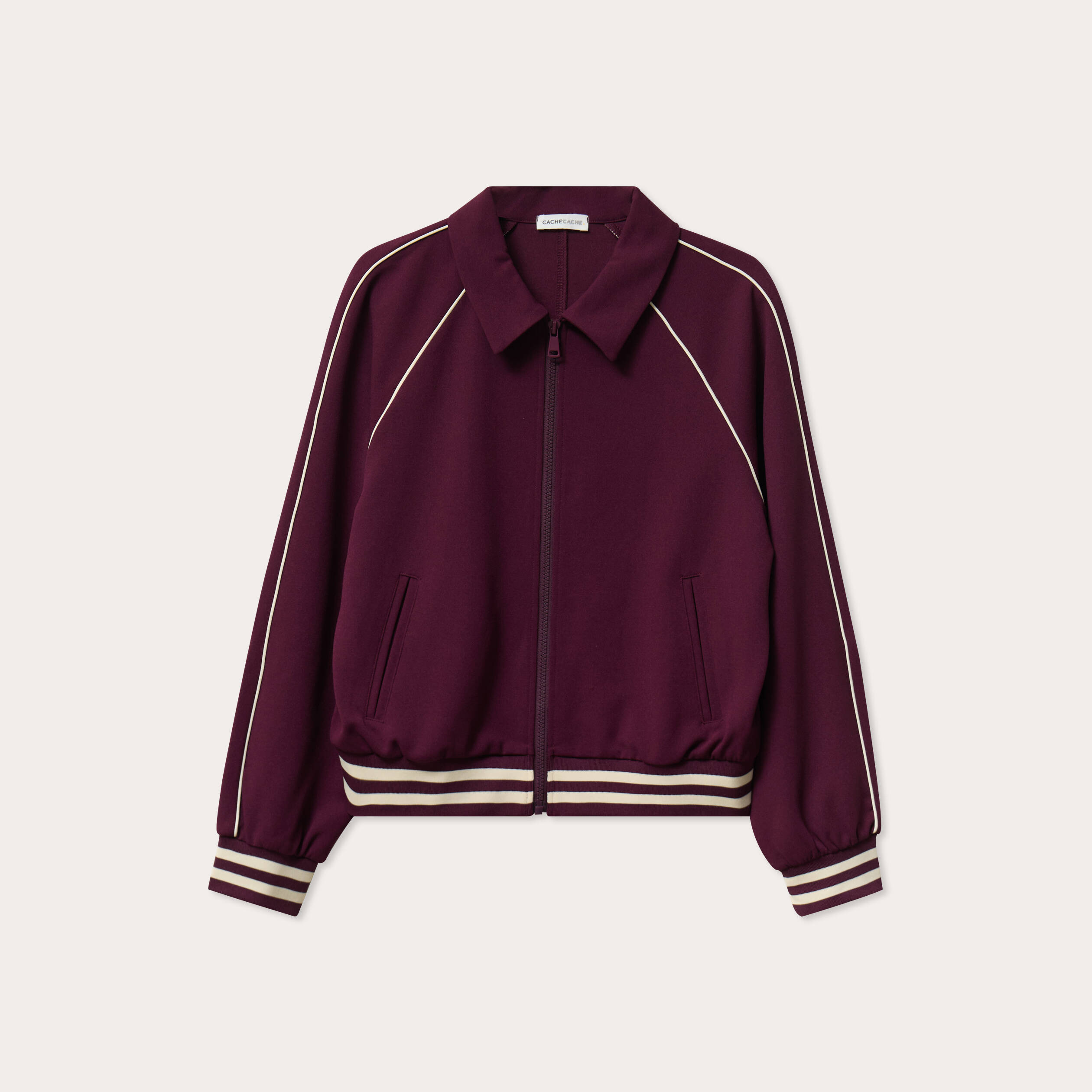 Sweat zippé manches longues prune femme