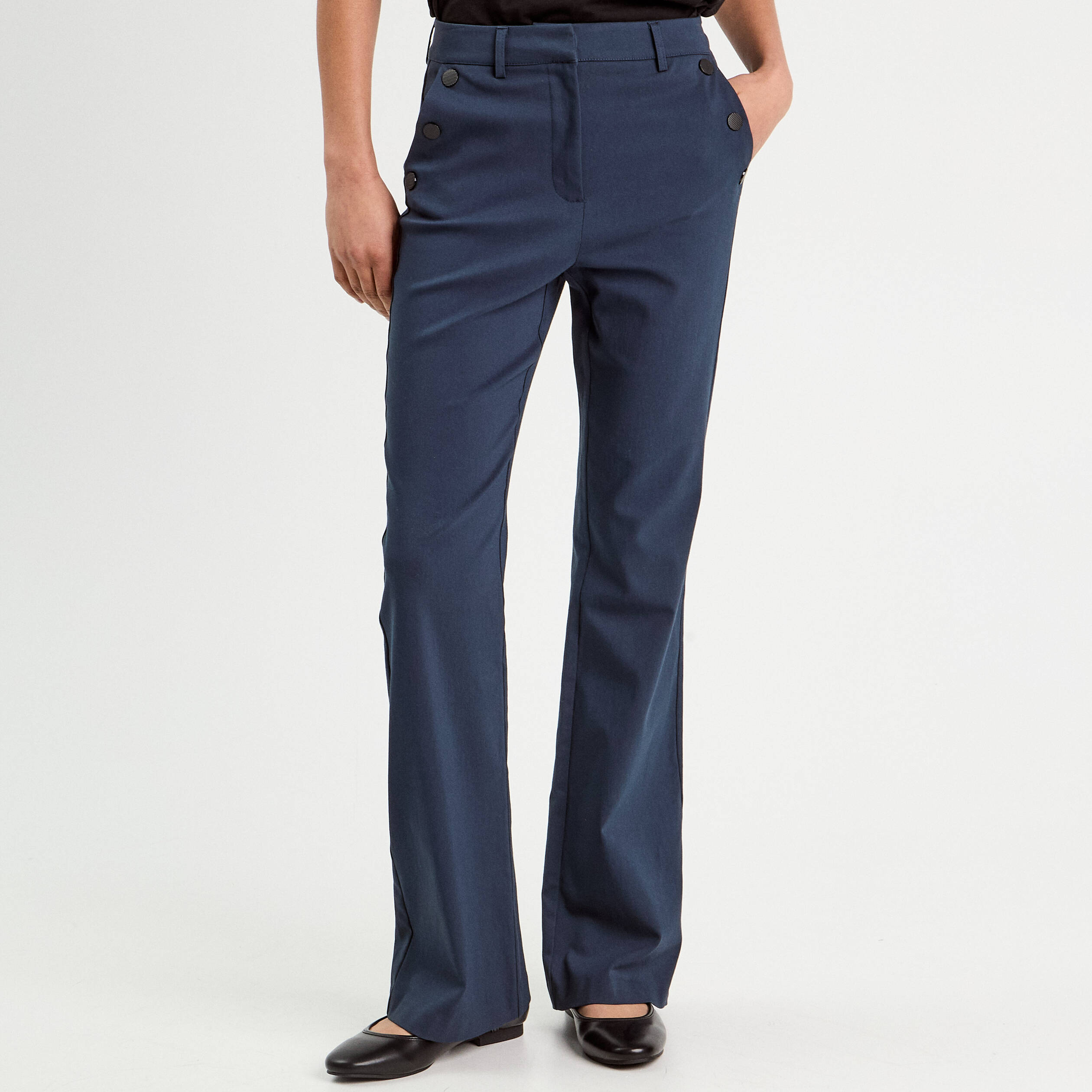 Pantalon bootcut &agrave; pont bleu marine femme