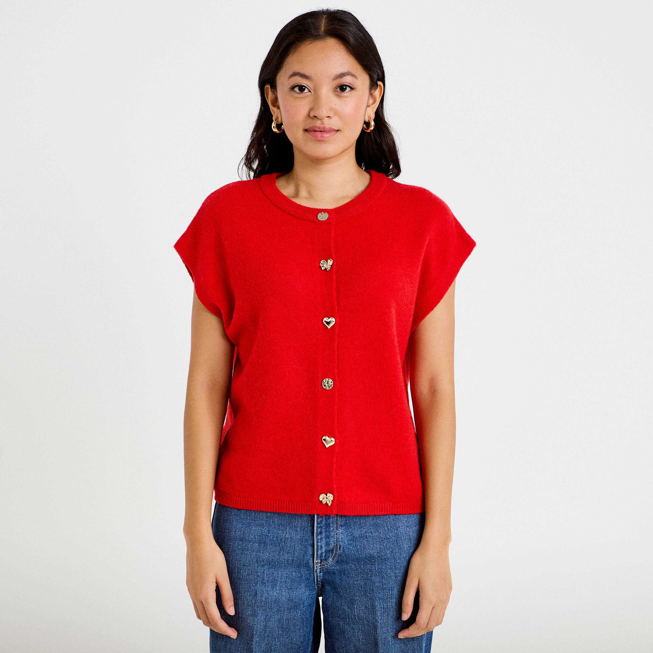 Gilet ample sans manches rouge femme