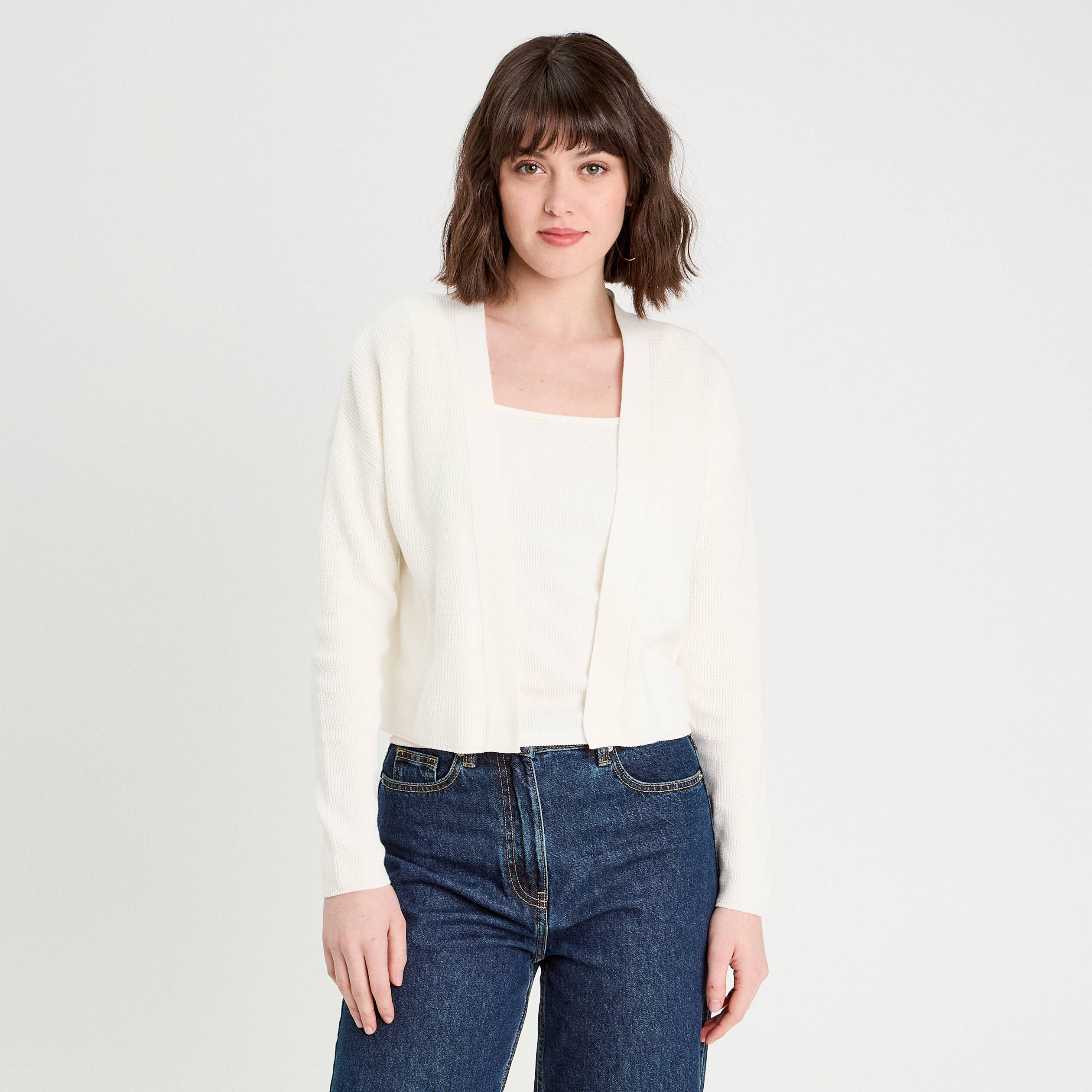 Gilet manches longues ecru femme