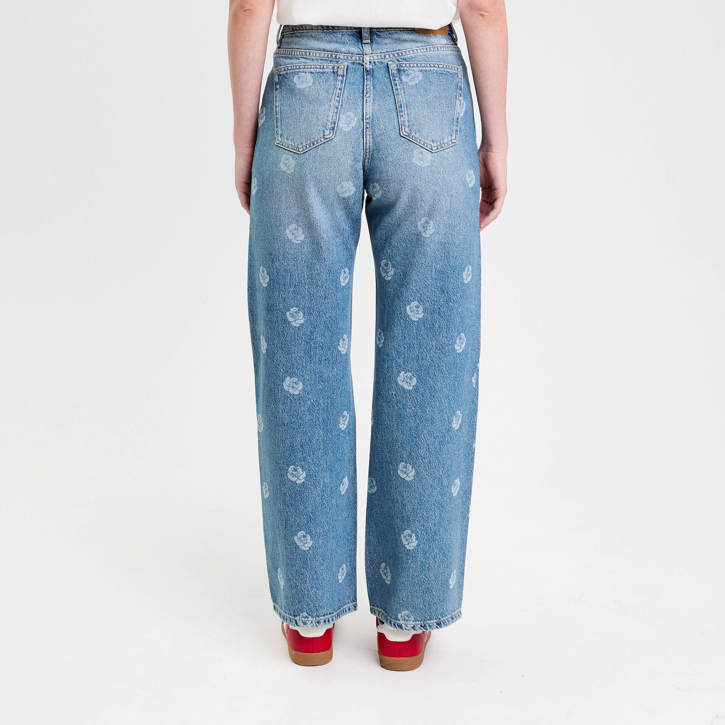 Jean wide leg imprim&eacute; denim double stone femme