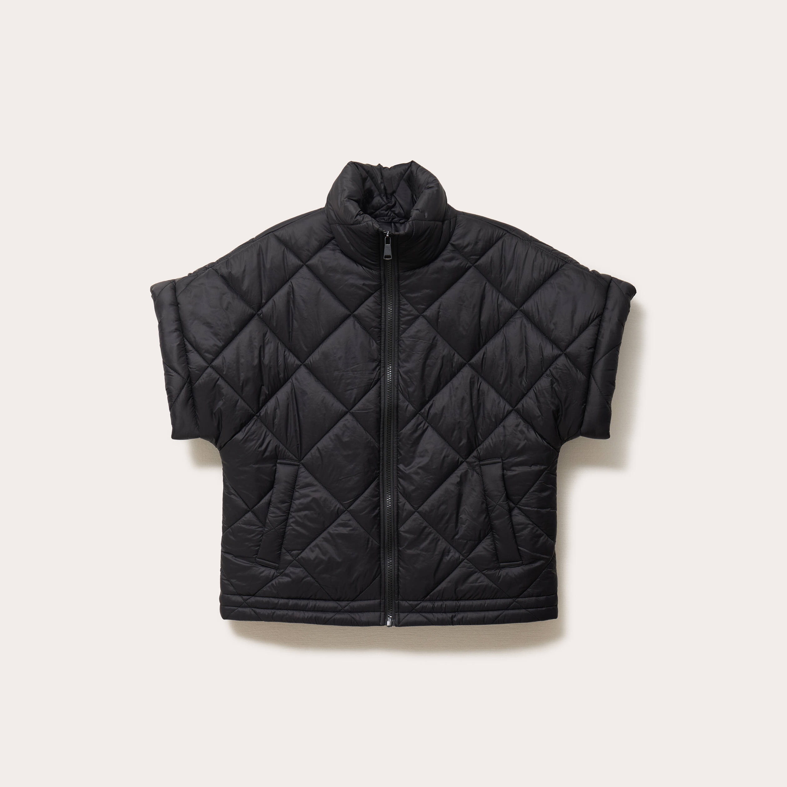Veste col montant manches courtes noir femme