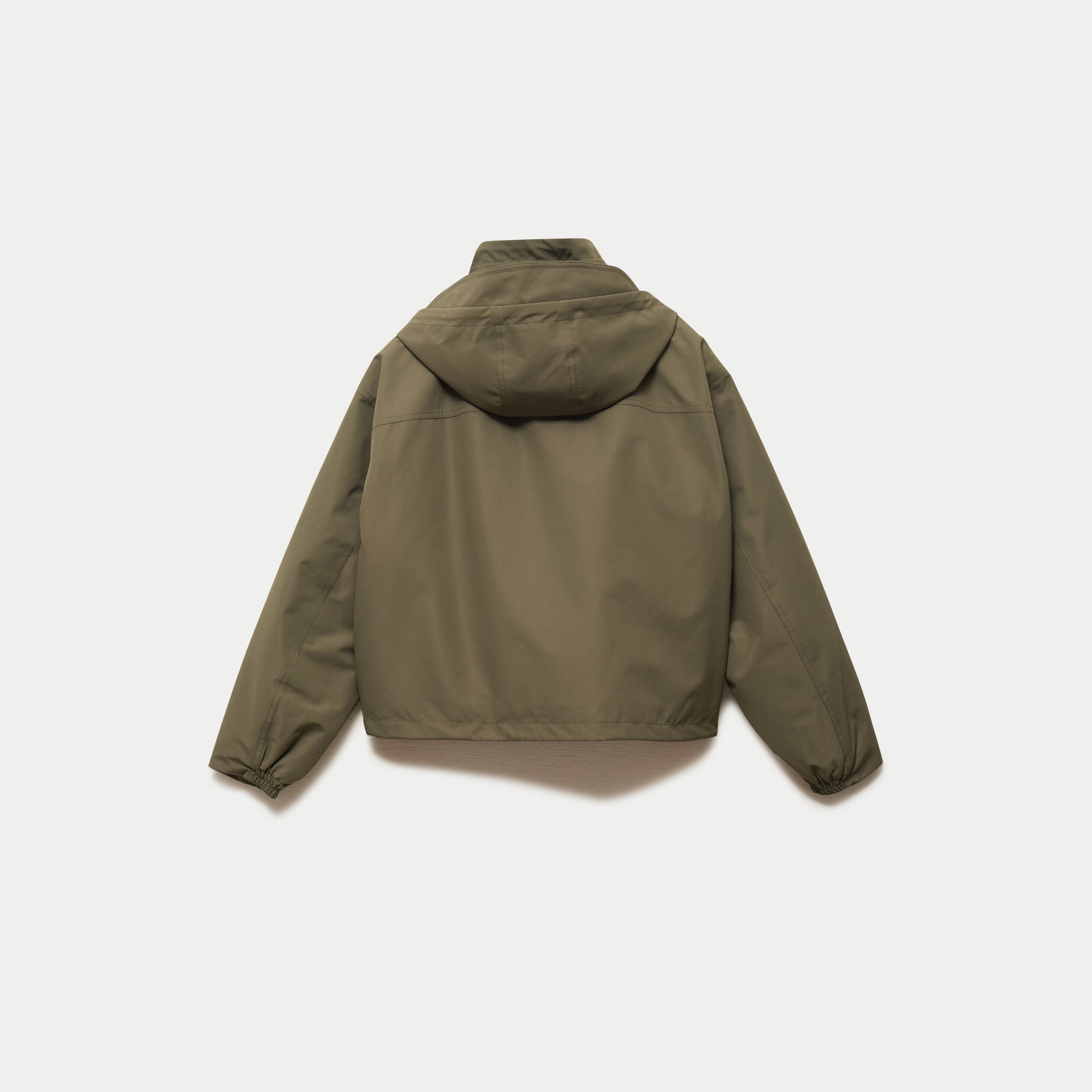 Veste courte bas resserr&eacute; &agrave; capuche vert kaki femme