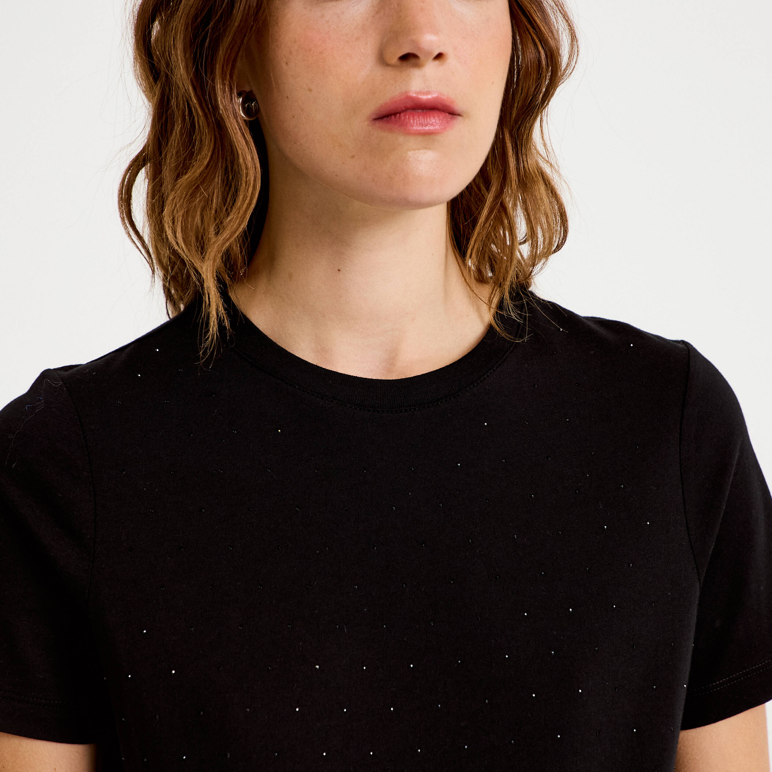 T-shirt col rond manches courtes noir femme