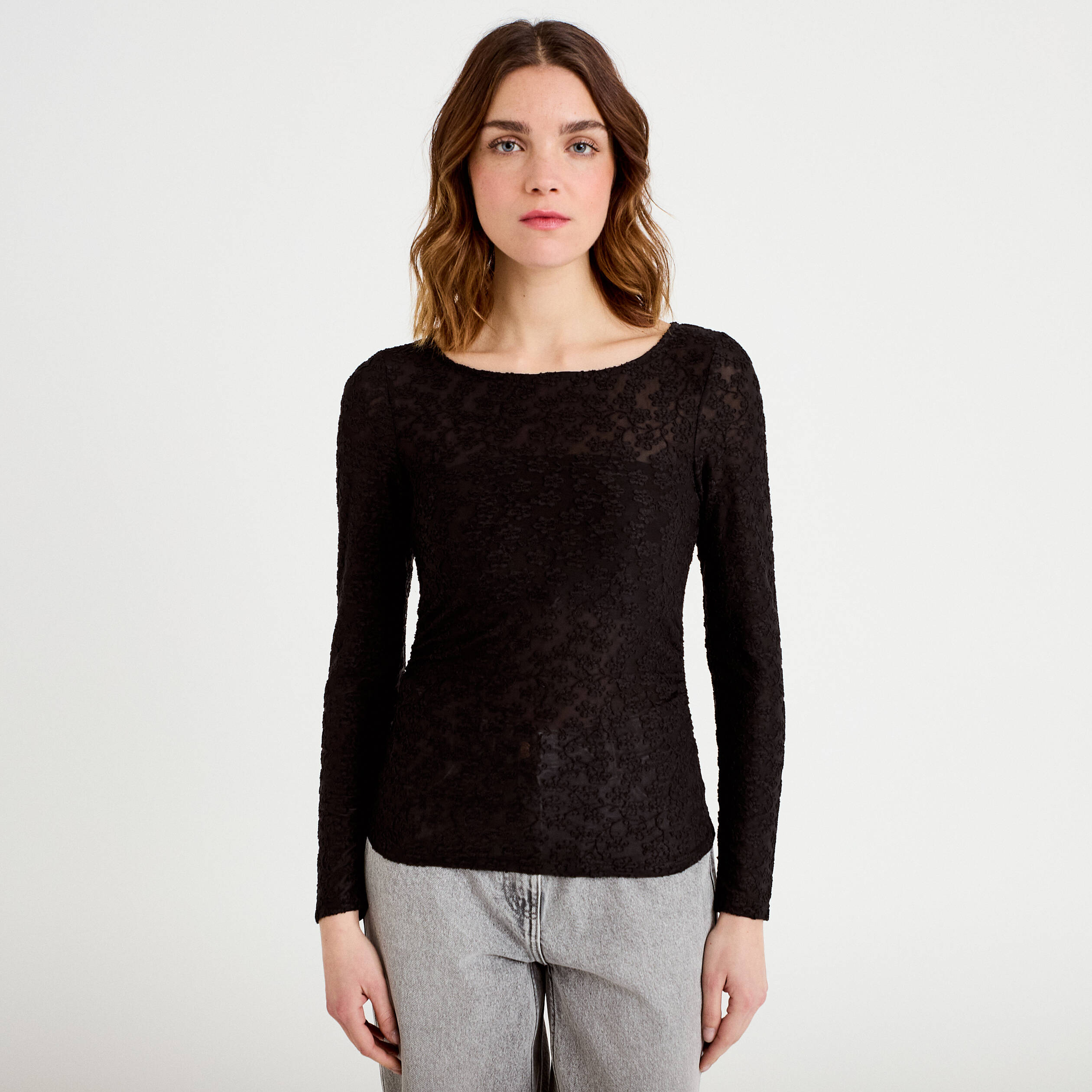 T-shirt motif en relief noir femme